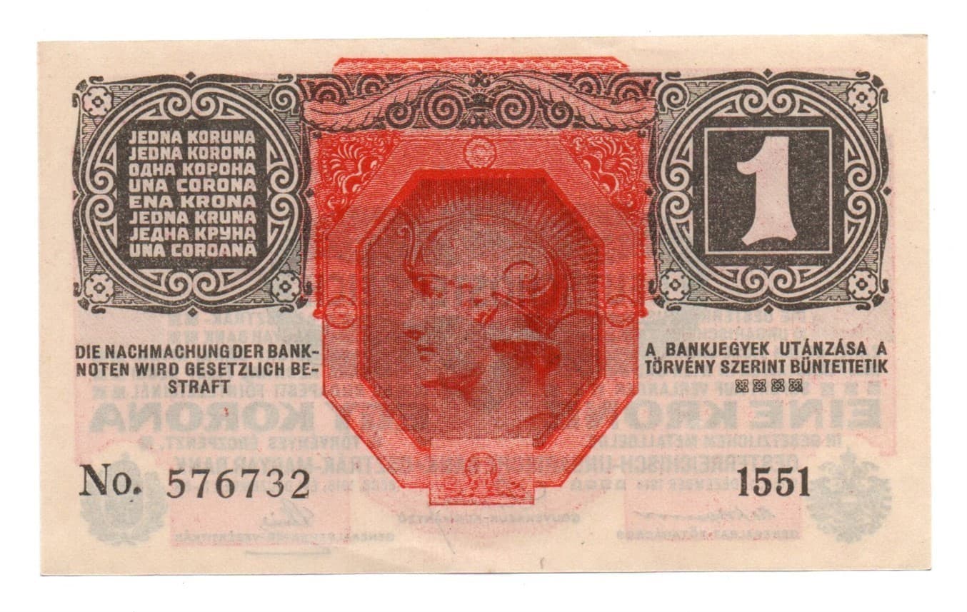 Austria Hungary 1 krone korona 1916 (1919) P-49 / aUNC 2