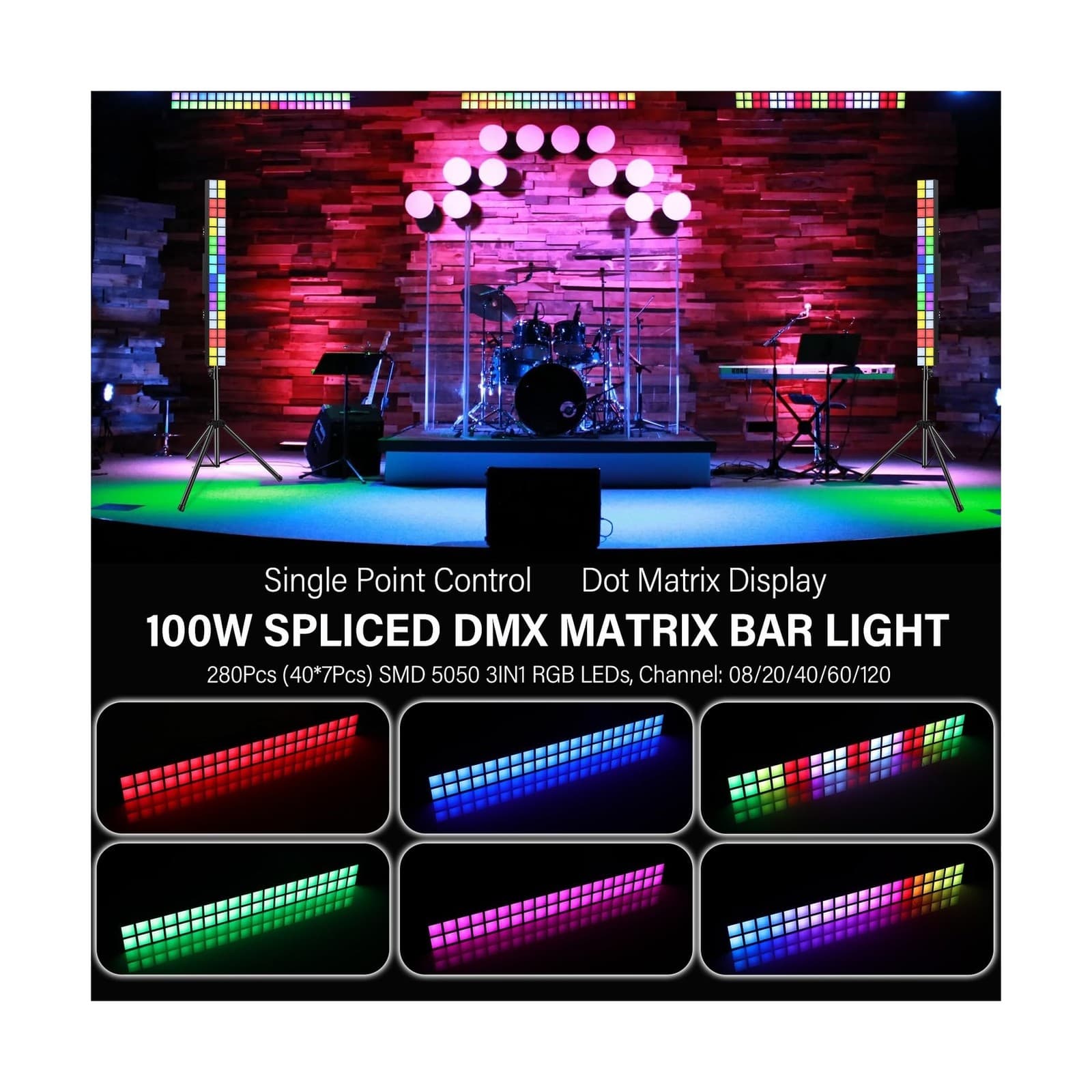 DJ Stage Lights Bar with Stand, 100W RGB LED DMX Pixel Light Bar, 20x2 Matrix... 6