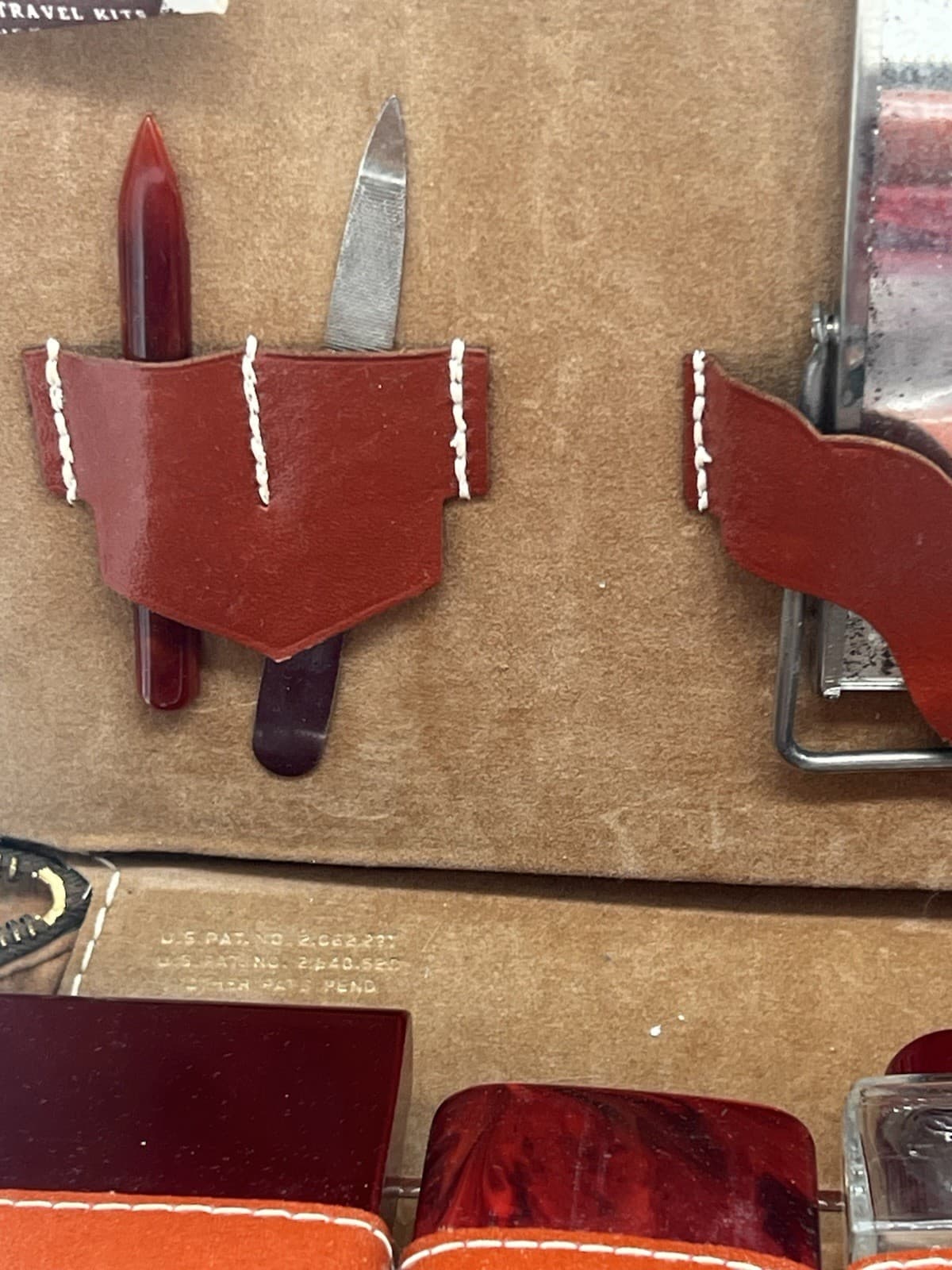 NOS Vtg 1940s JC Higgins Sears Large Leather Travel Kit Dressing Case 11 Pieces 6