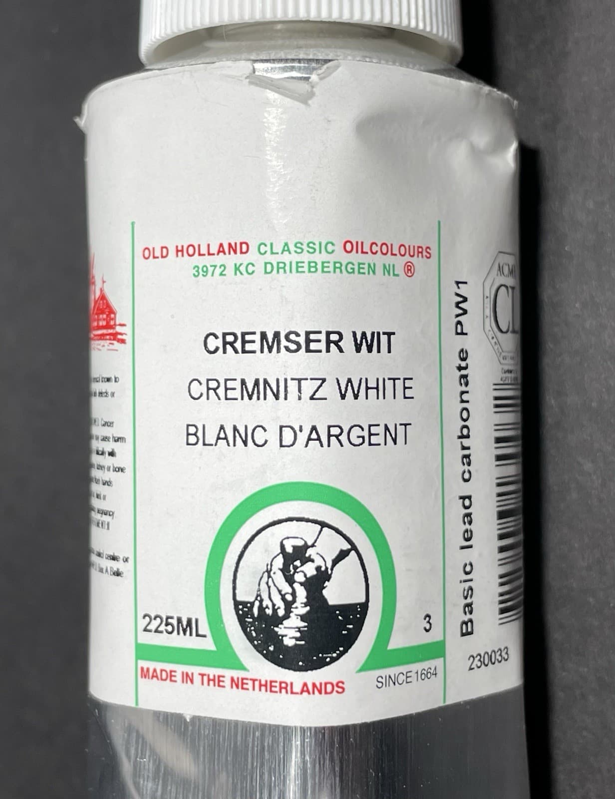 OLD HOLLAND CREMNITZ WHITE PW1 - LEAD WHITE OIL PAINT 225ML TUBE – NEW 3