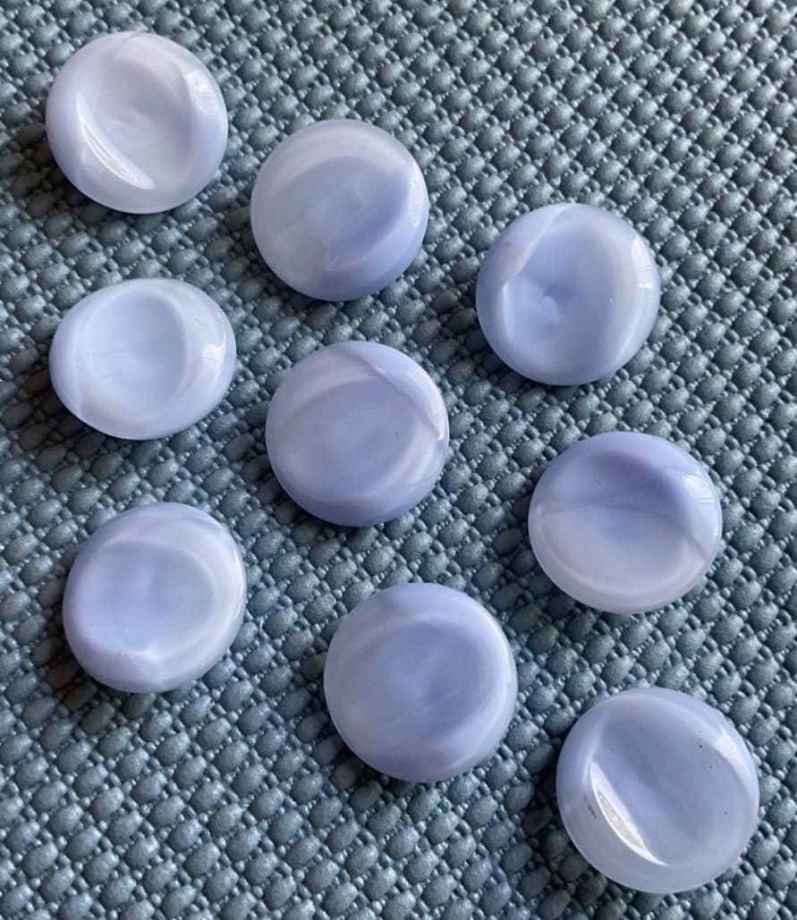 9 Matching Antique Vtg Light Blue Moonglow Glass Buttons - 7/8” - Old Lot 3