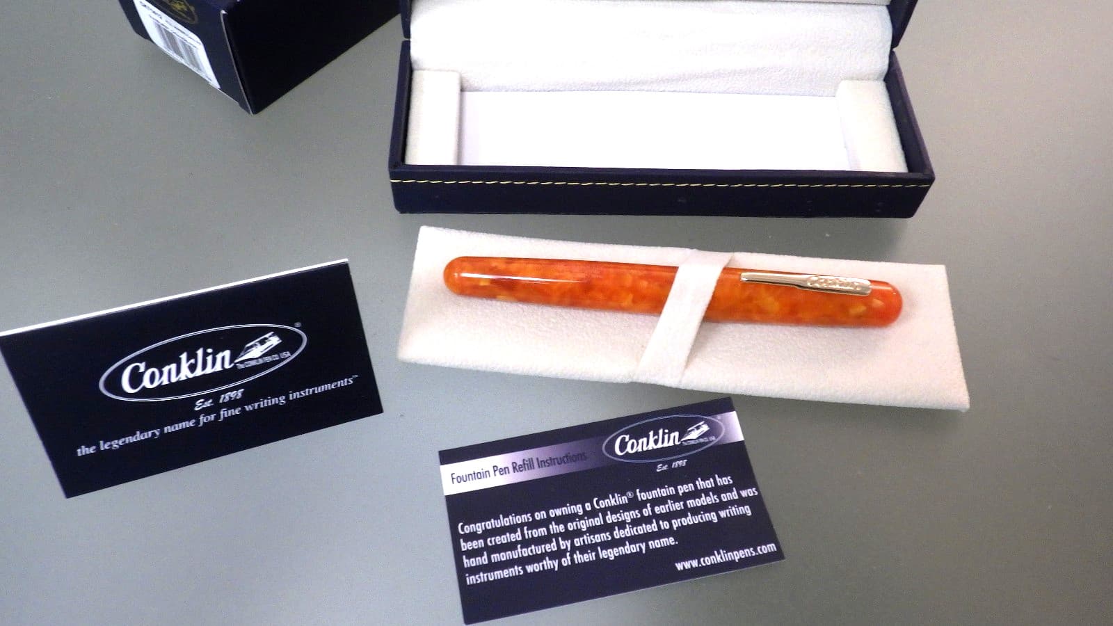 Conklin ALL AMERICAN Fountain Pen w/ BEXLEY 14K Gold Nib in Box *Sunburst Orange 5