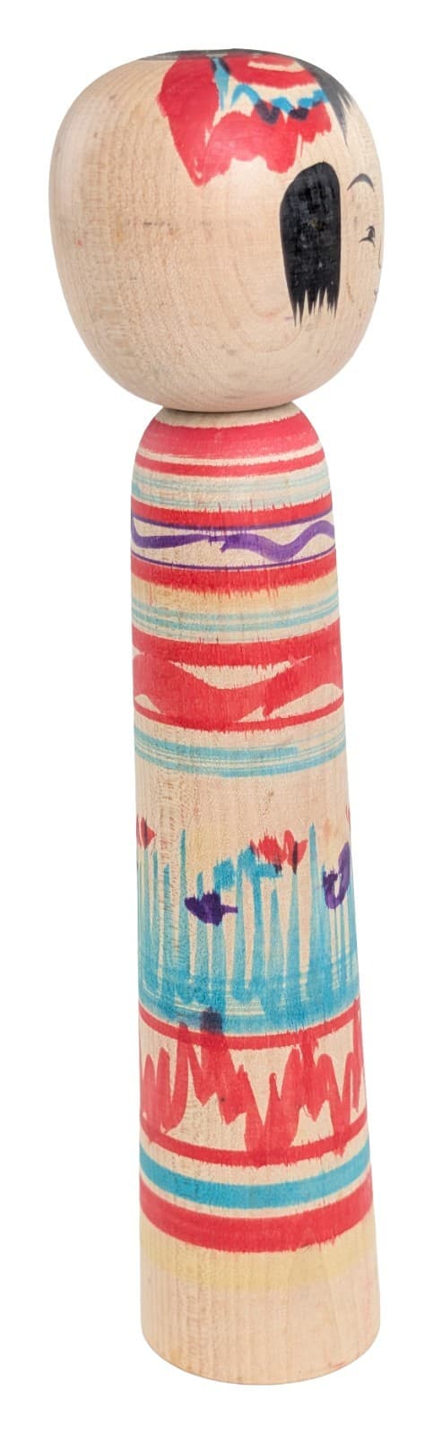 Traditional Japanese Kokeshi Doll 19cm Jinnohara Kazunori Floral & Striped Craft 5