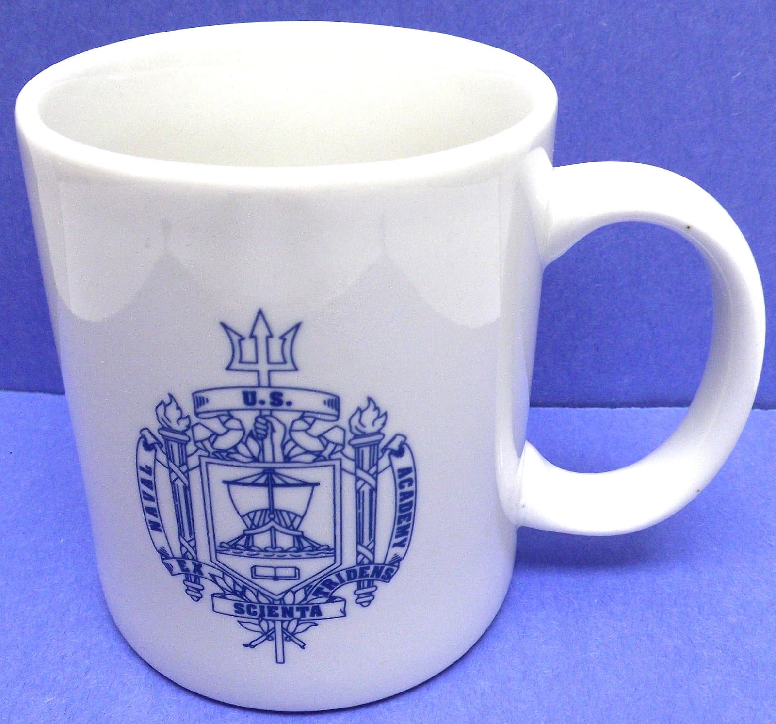 U.S. NAVAL ACADEMY Coffee Mug, Ex Tridens Scientia with BLUE LOGO. Facilitator. 3