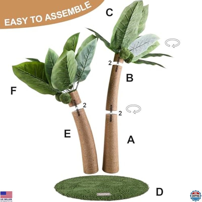 35" Tall Cat Scratching Post with Natural Sisal Rope, 5 Toy Balls, 2 Curved 6