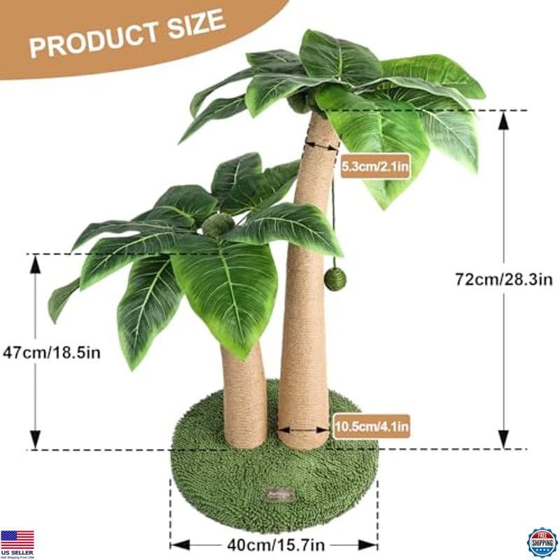 35" Tall Cat Scratching Post with Natural Sisal Rope, 5 Toy Balls, 2 Curved 3