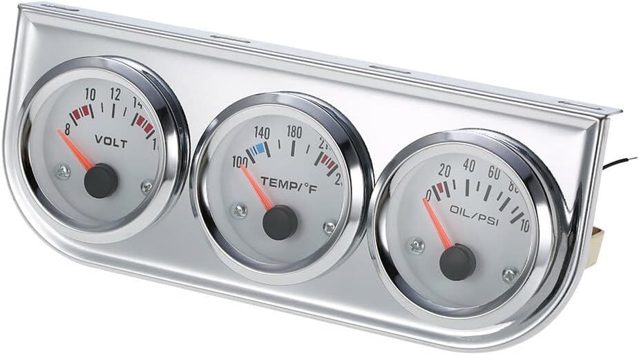 2" 52mm Universal Chrome Volt Water Temp Oil Pressure Sensor Triple Gauge Kit 5