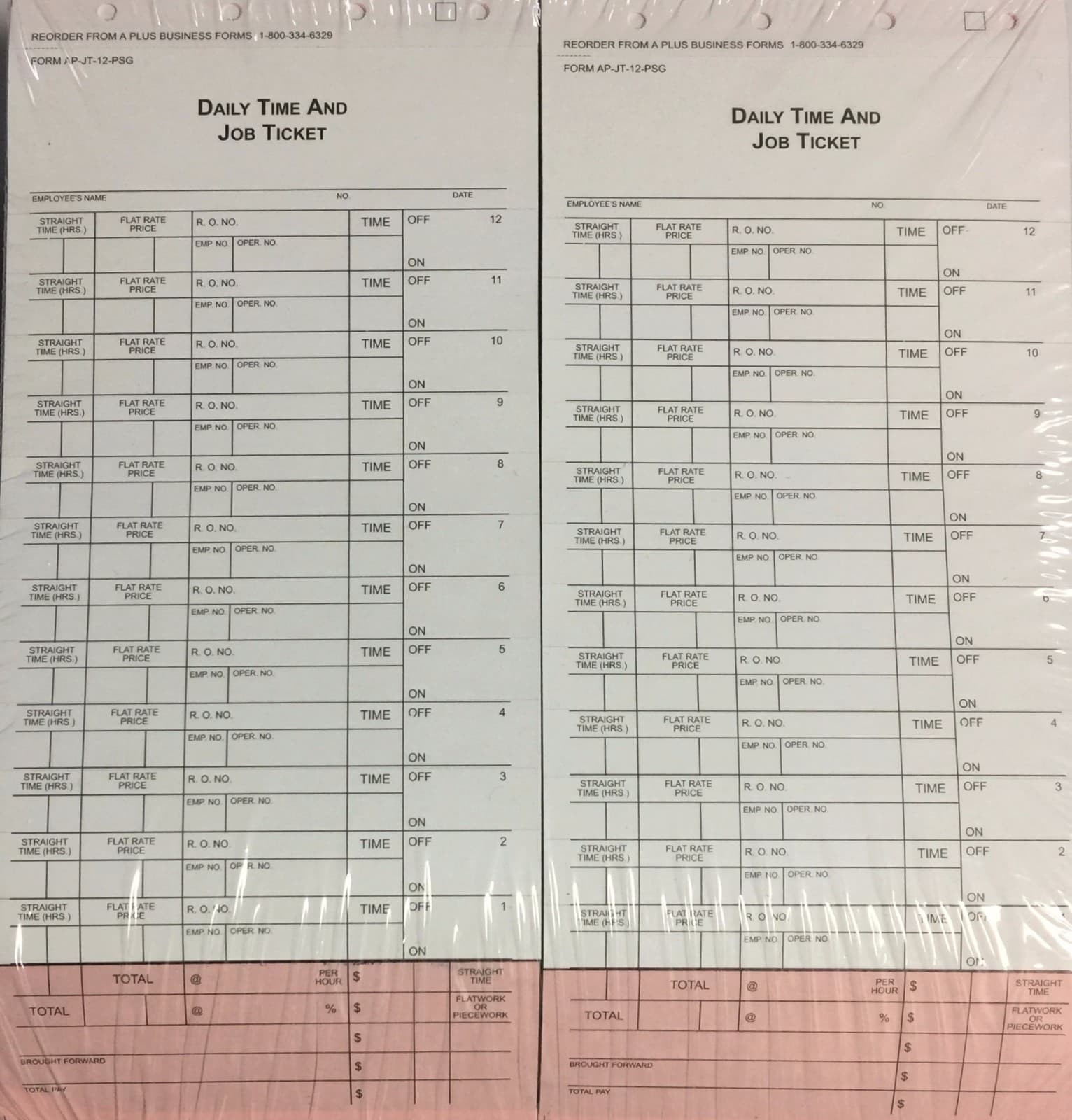 Mechanic's Daily Time & Job Tickets • JT-12 Flag Sheets • Qty. 500 • (V2) 3