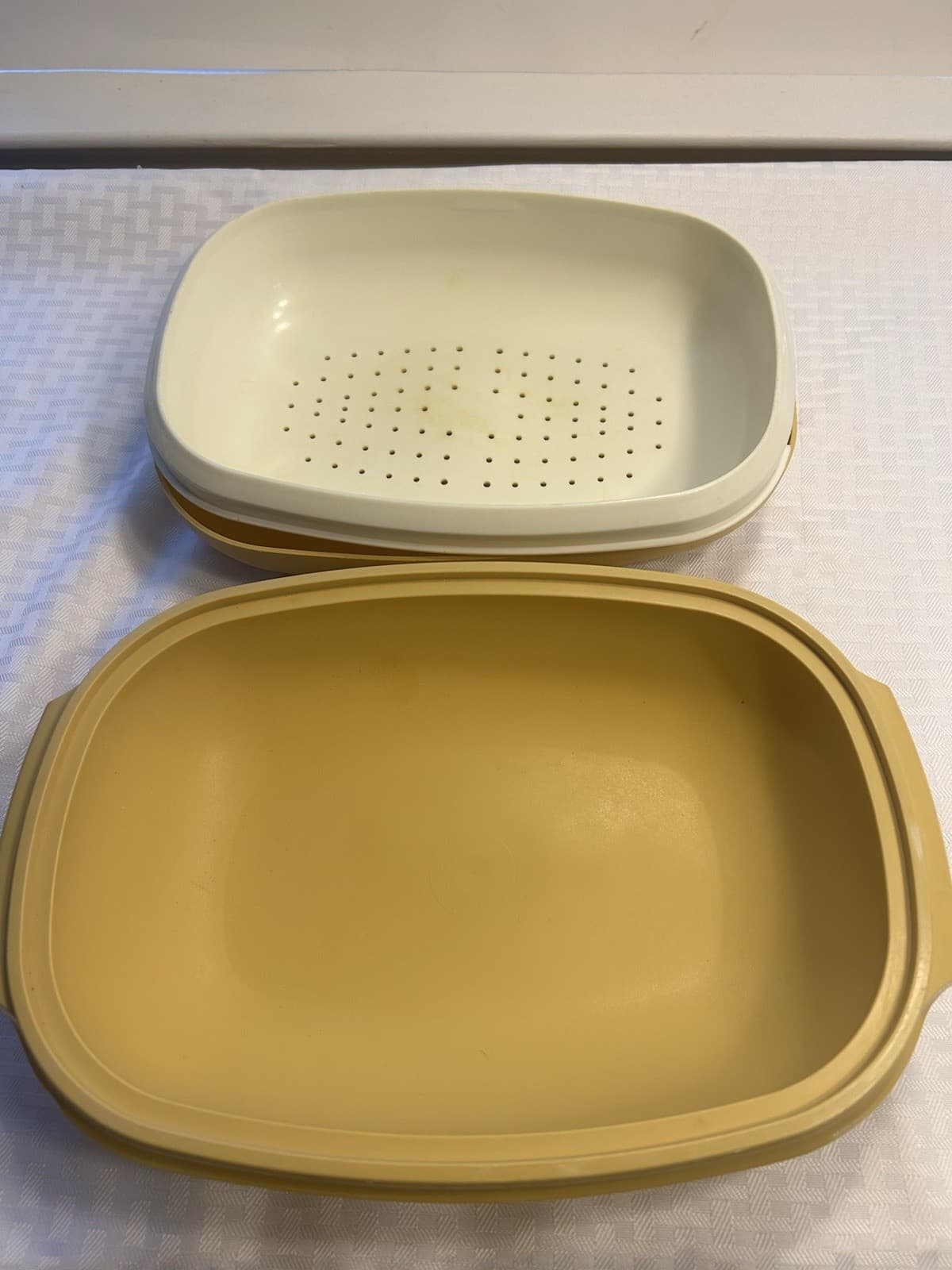 Vintage Tupperware Microwave Vegetable Steamer 3 Piece Harvest Gold 1273-4 5