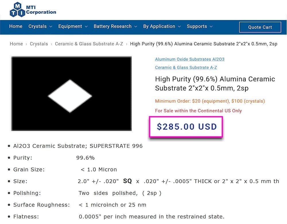 MRC Superstrates 996 Alumina Ceramic Substrate for Semiconductor/Electronic/RF 3