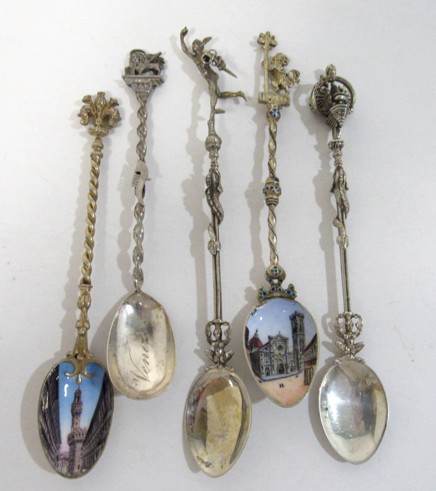 Set of 5 Antique Silver Spoons from Italy Florence Venice Rome Ornate & Detailed