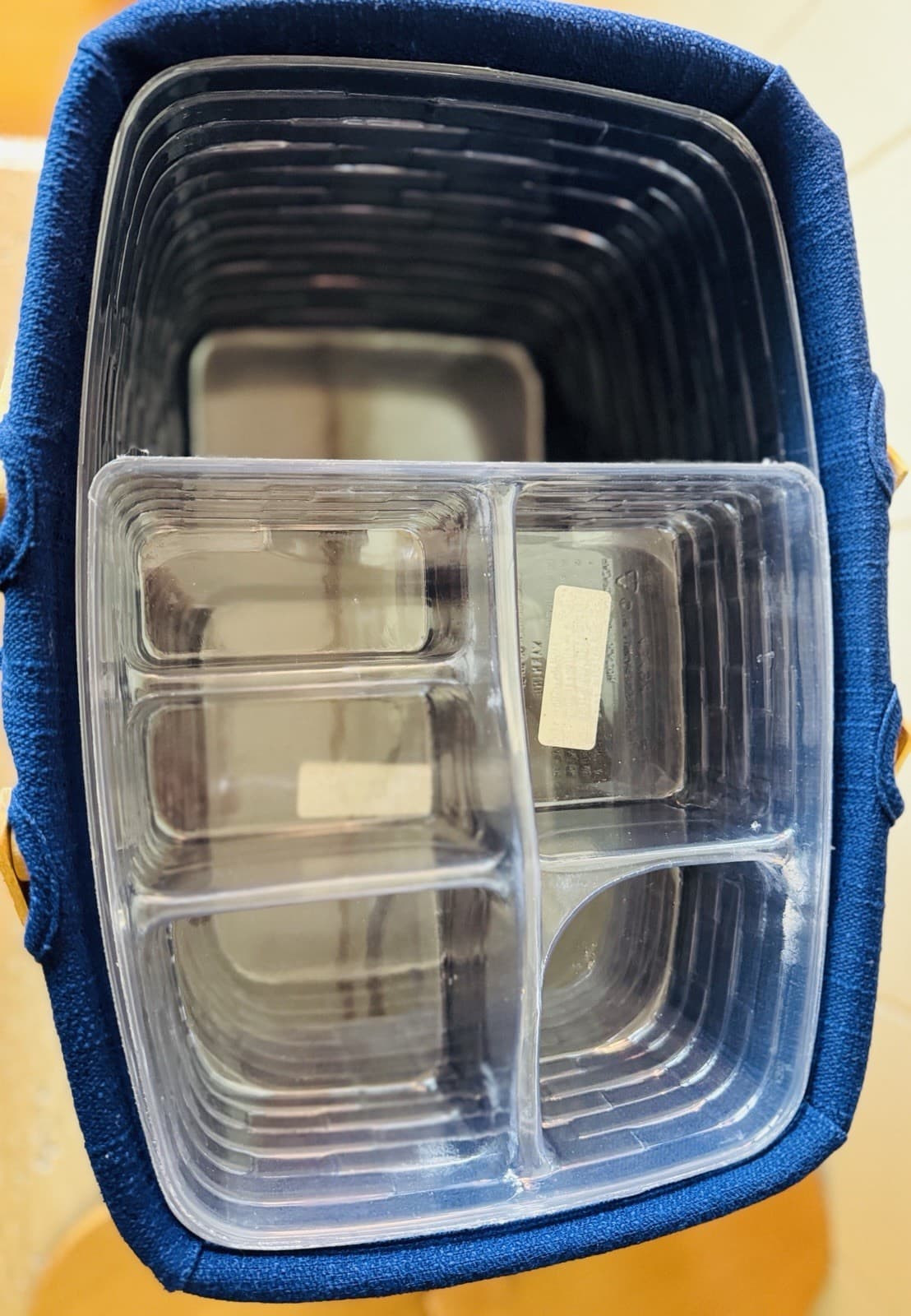 Longaberger Medium Market Basket  Cloth Liner, 2 Hard Plastic Inserts, Wood Lid 6