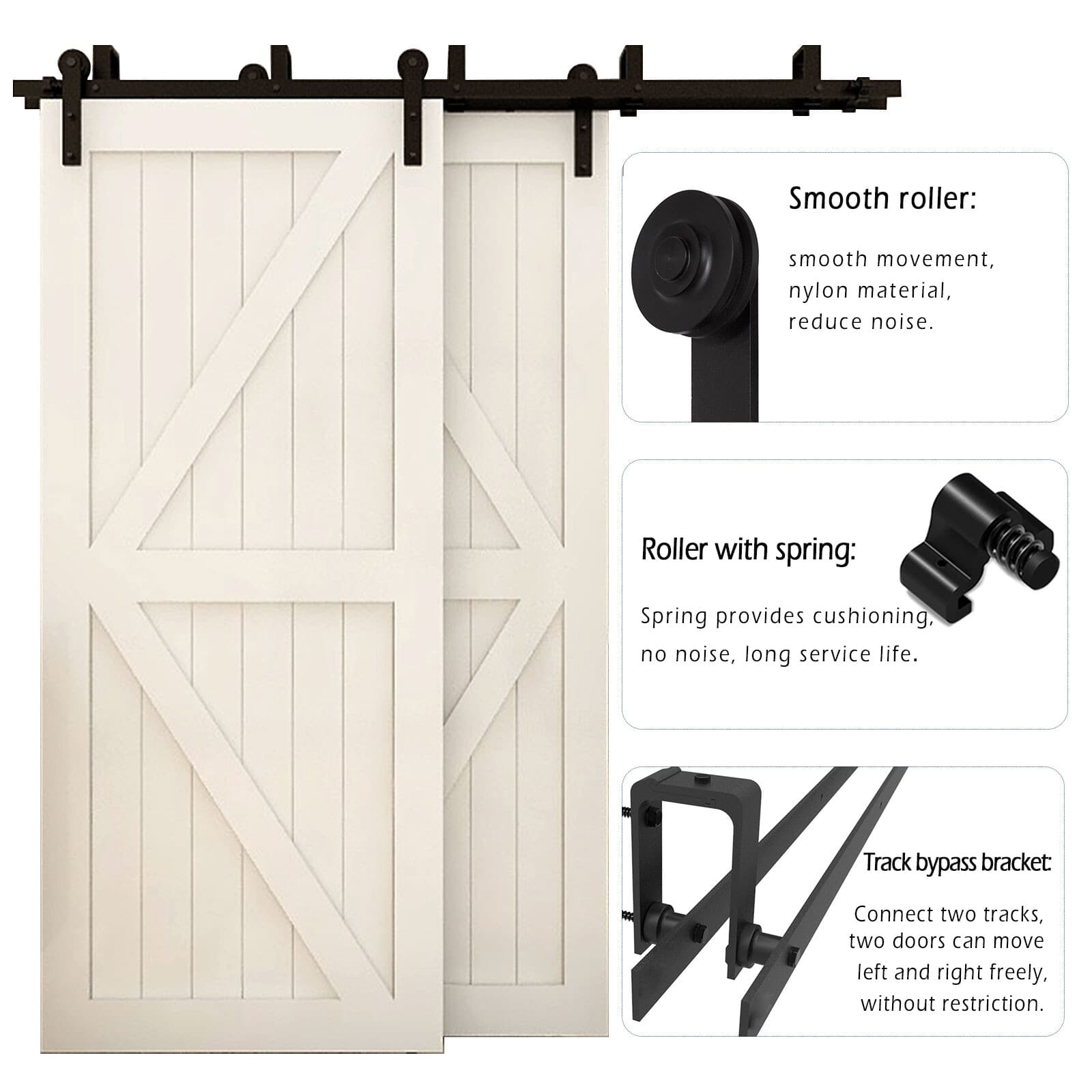 4-20FT Bypass Sliding Barn Wood Door Hardware Closet Track Kit For Double Door 4