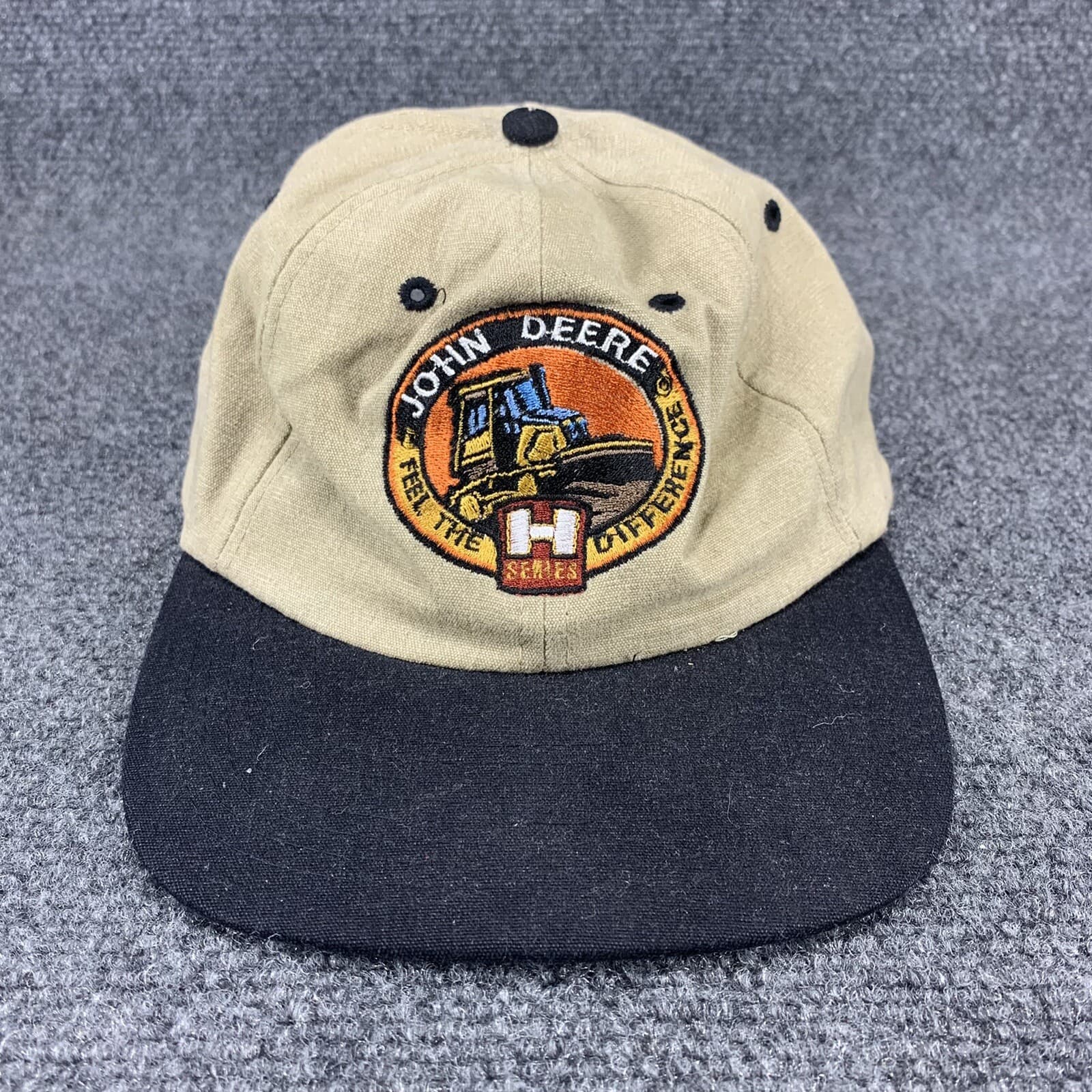 Vintage John Deere H Series Hat Cap Adjustable Trucker Baseball Black Tan Nissun 2