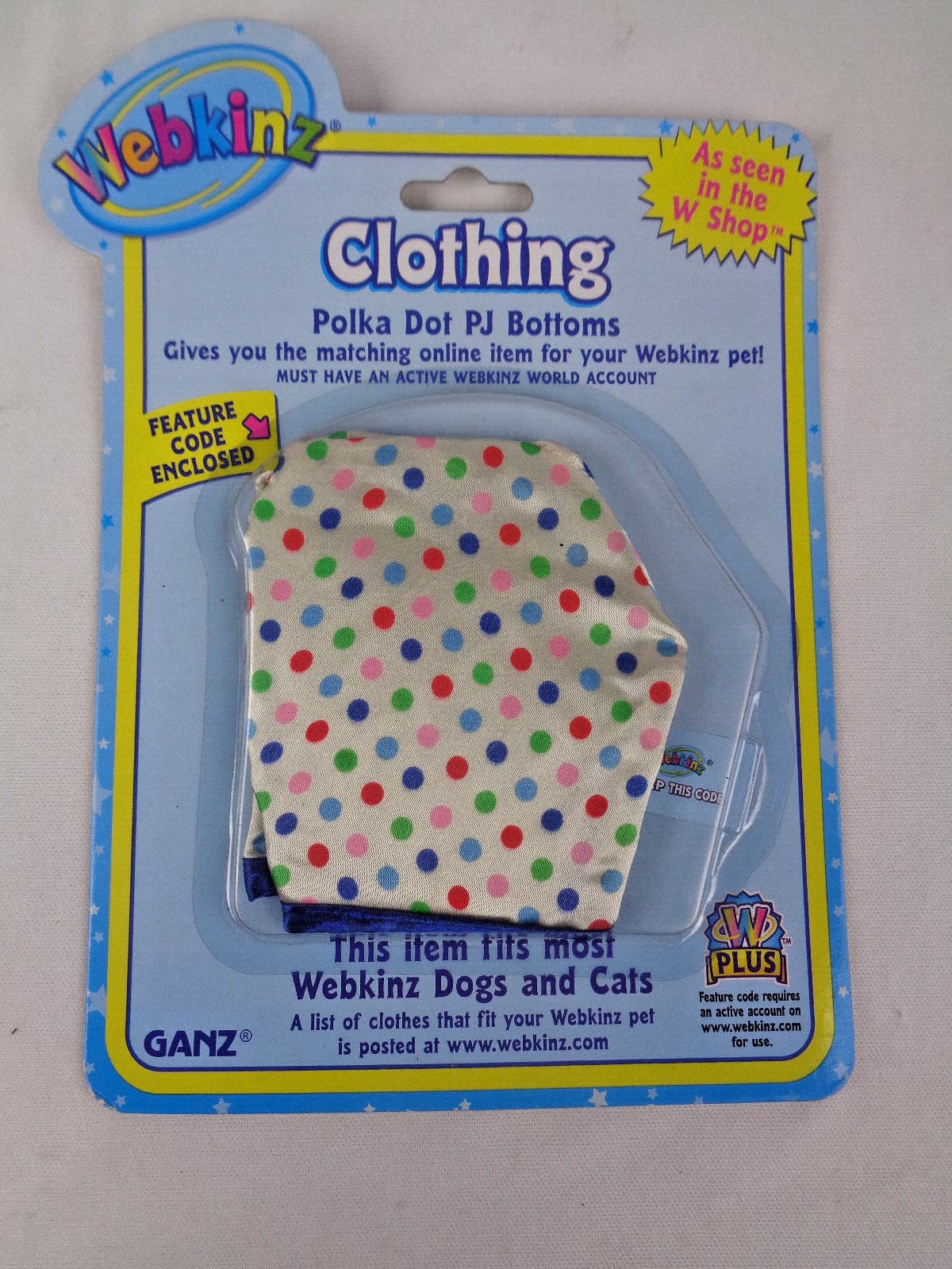 Ganz Webkinz Plush Dog Cat POLKA DOT PJ BOTTOMS  Clothing NIP w/ Code