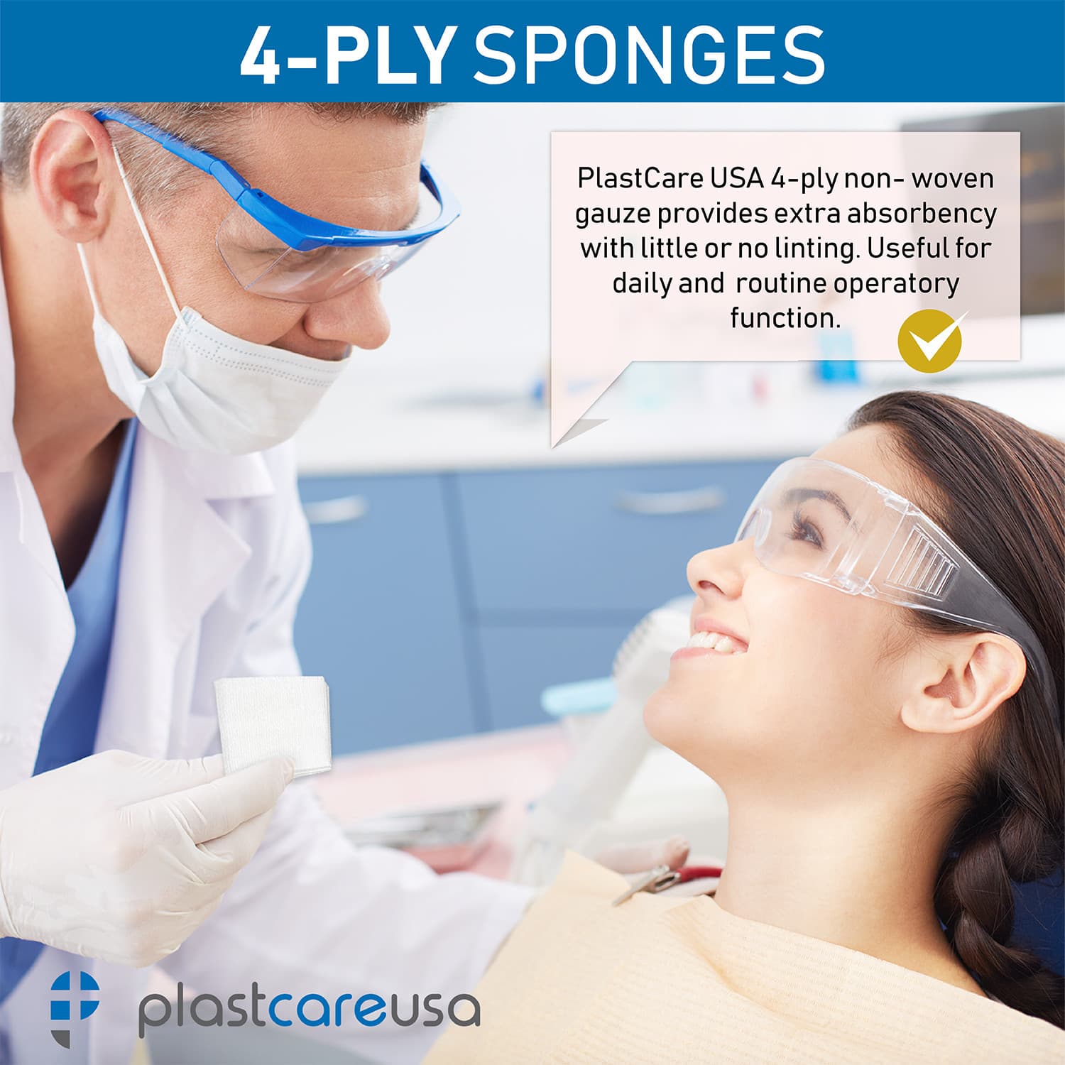 2x2 Non Woven Sponges 4-Ply, Non-Sterile Cotton Dental Gauze (1000 Pack) 4