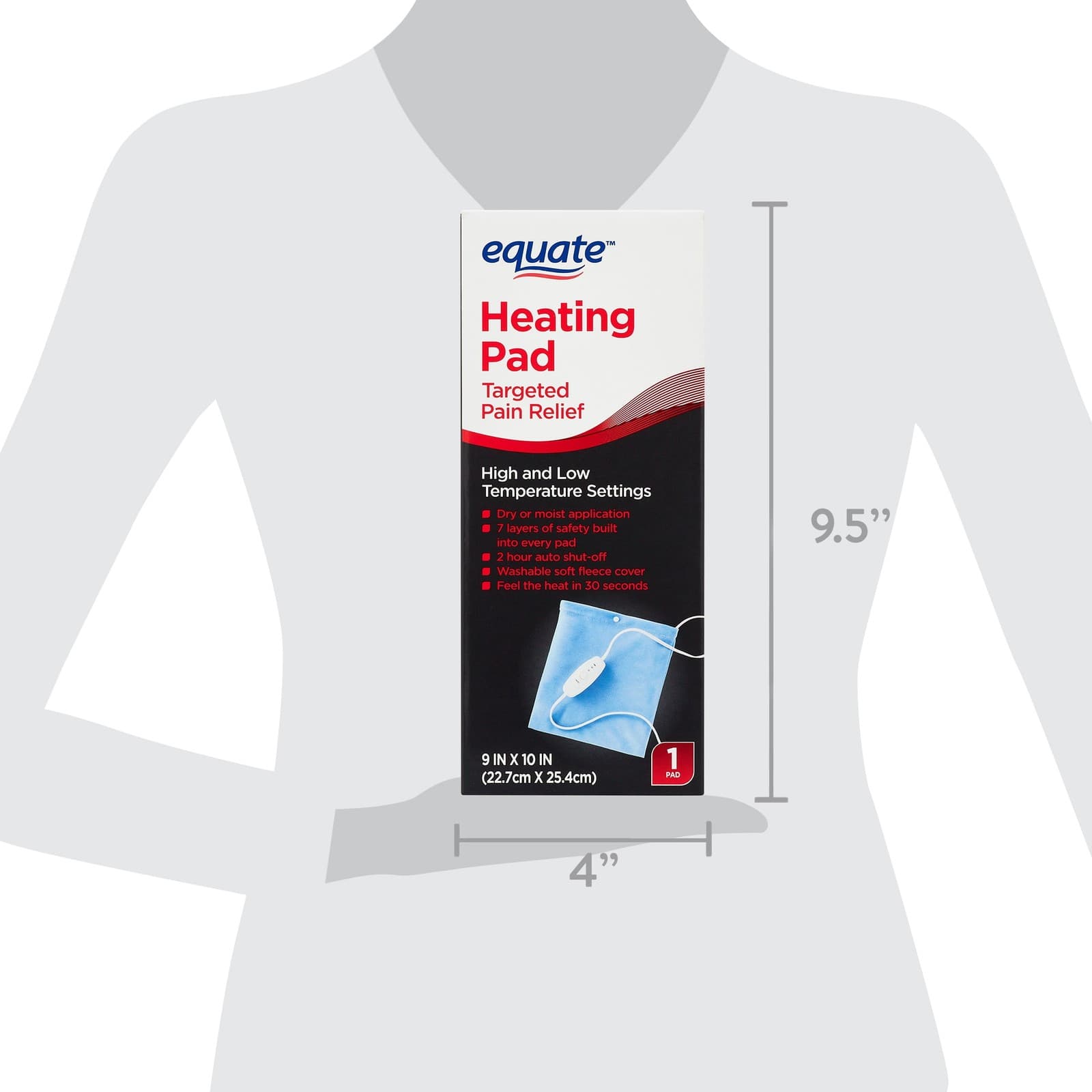 Equate Heating Pad 9" x 10", Electric, Adjustable Heat Settings, Pain Relief 4