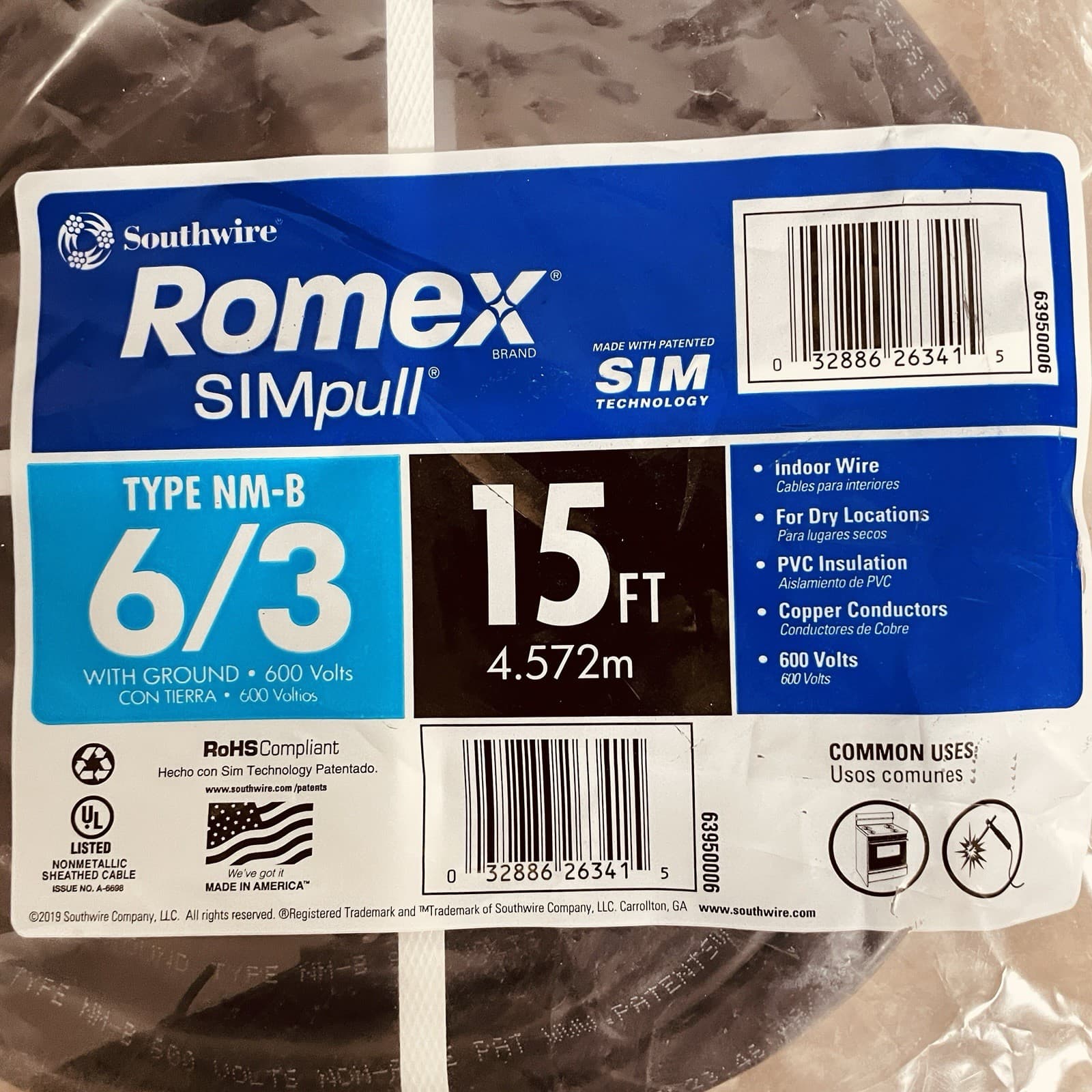 Southwire 15 ft. 6/3 Black Stranded Romex SIMpull CU NM-B W/G Wire 2