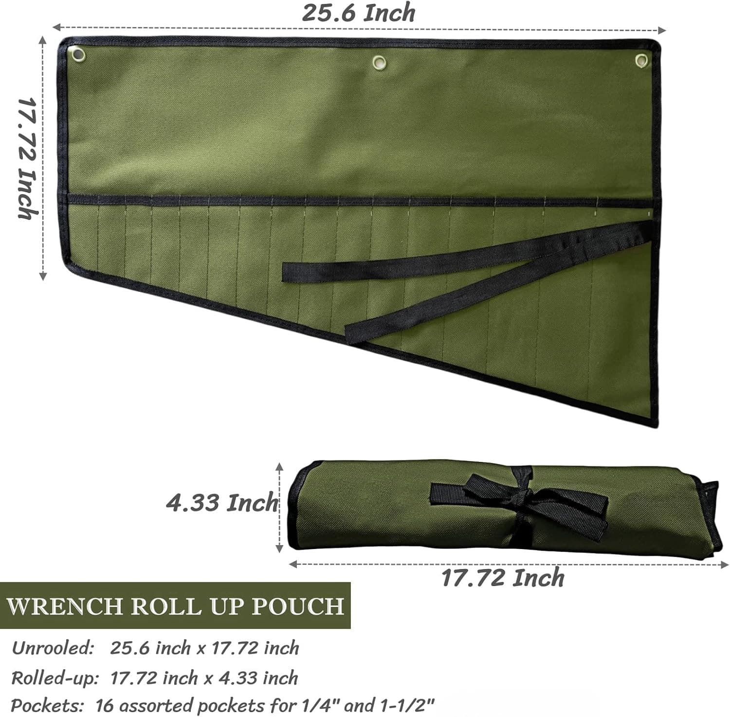 16 Pockets Wrench Roll up Pouch, Wrench Roll Organizer and Tool Storage, Rolled 3