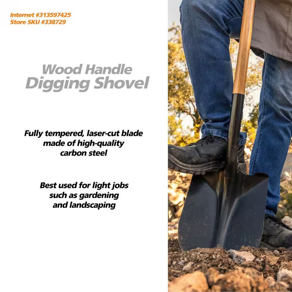 43.3 In. L Wood Handle Digging Carbon Steel Shovel 6