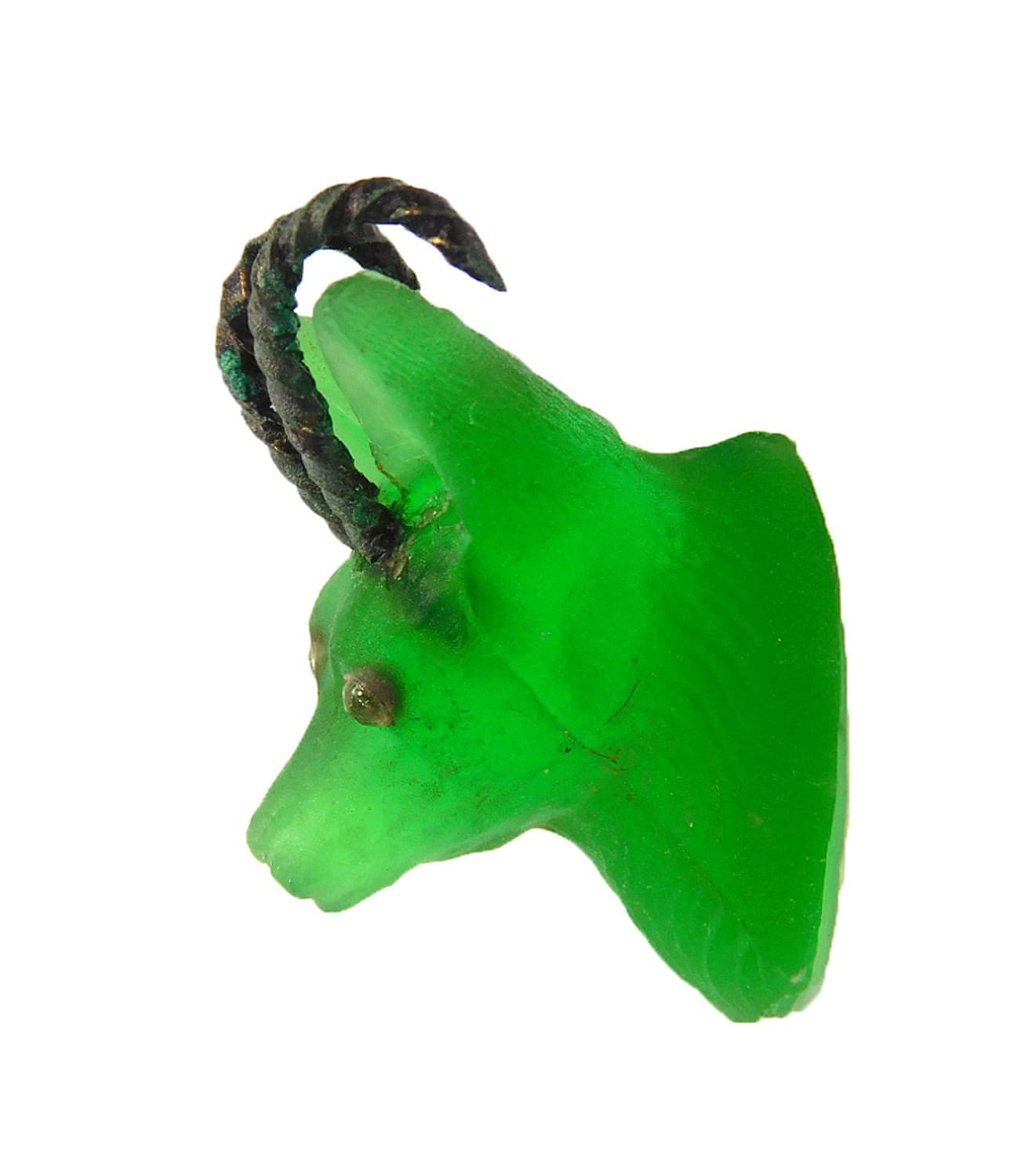 RARE CRACKER JACK CZECH GLASS GOAT RAM SHEEP HEAD MOUNT PRIZE CHARM GLASS EYES 6