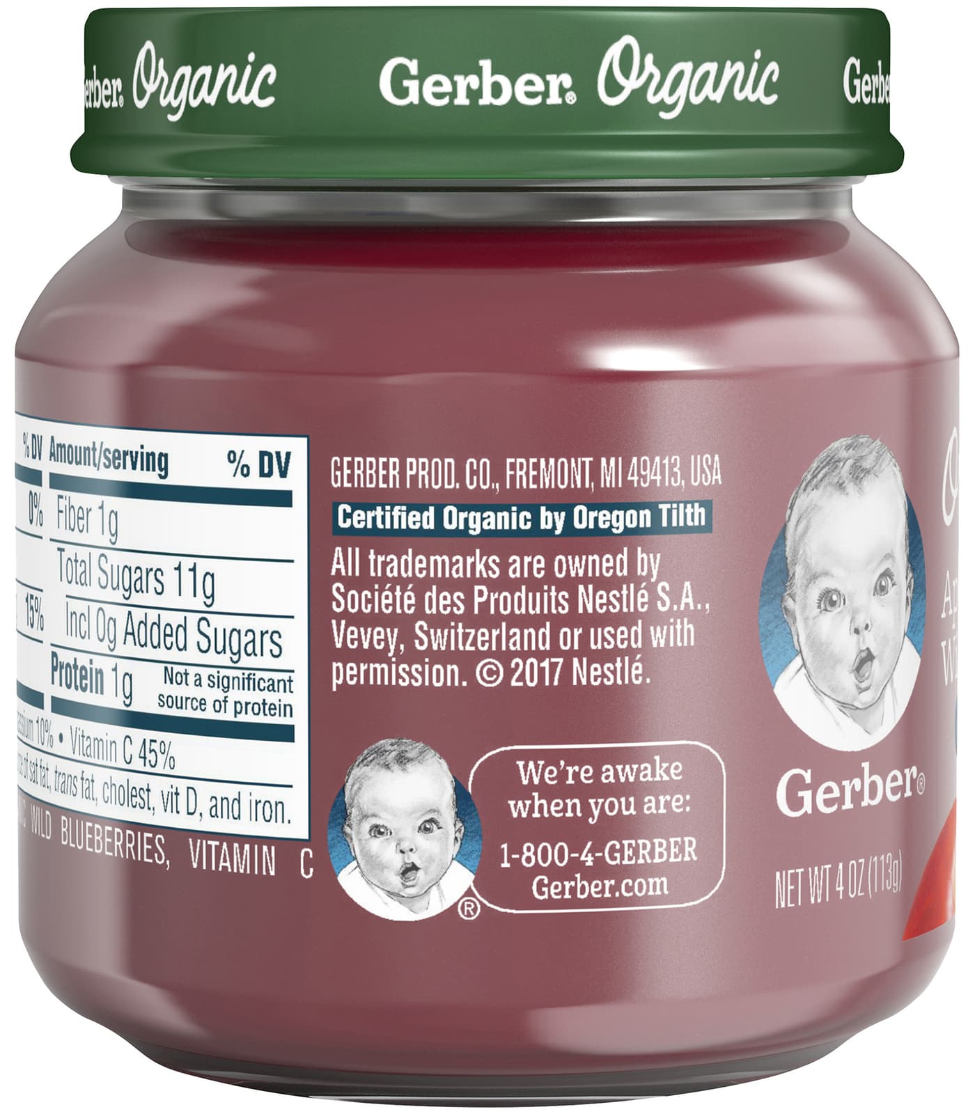 Gerber 2nd Foods Baby Food Jars Organic Apple Wild Blueberry - 4 Oz - Pack of 10 3
