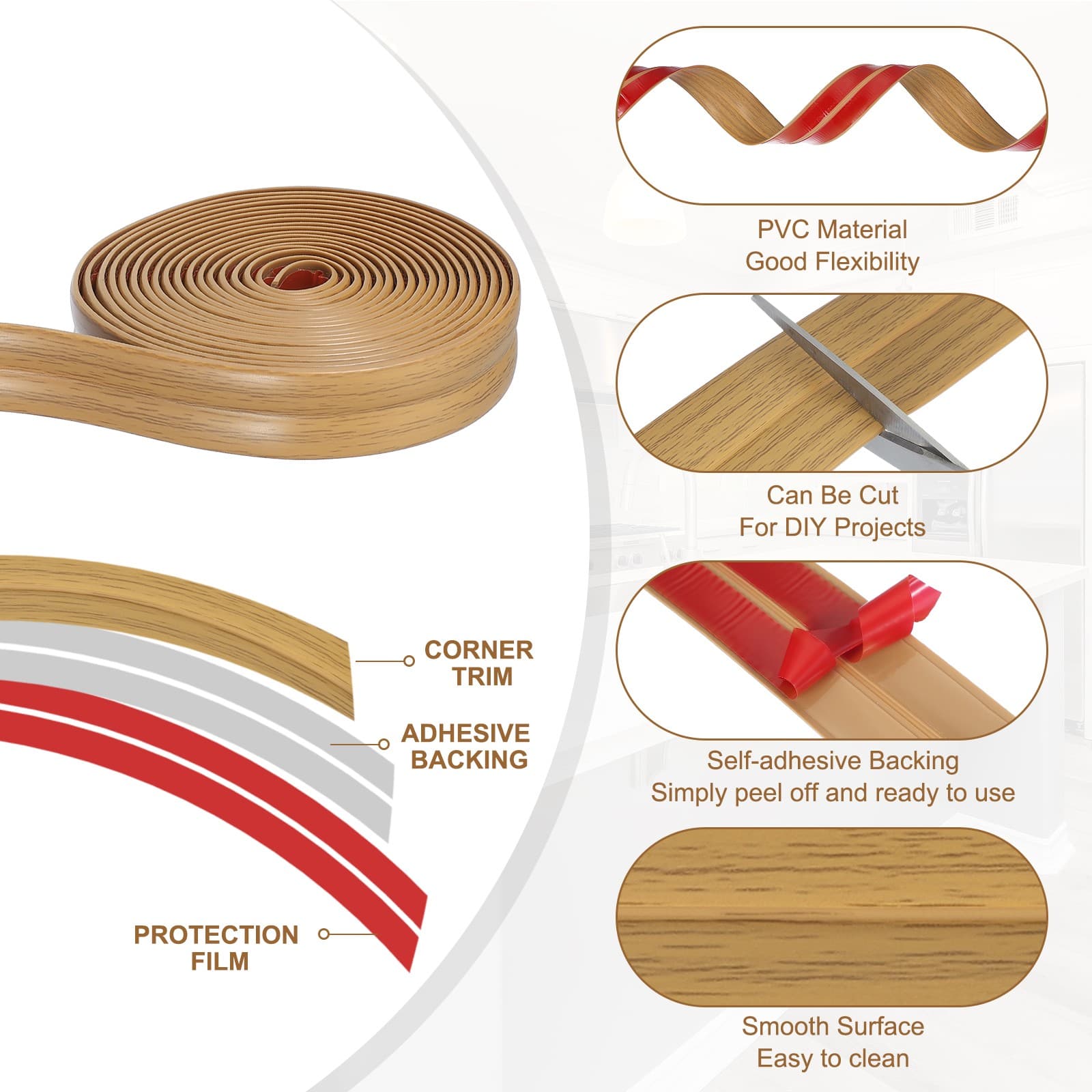 Wall Corner Protector 0.8 in x 9.8 Ft Self Adhesive Wall Guard Yellow Oak Grain 4