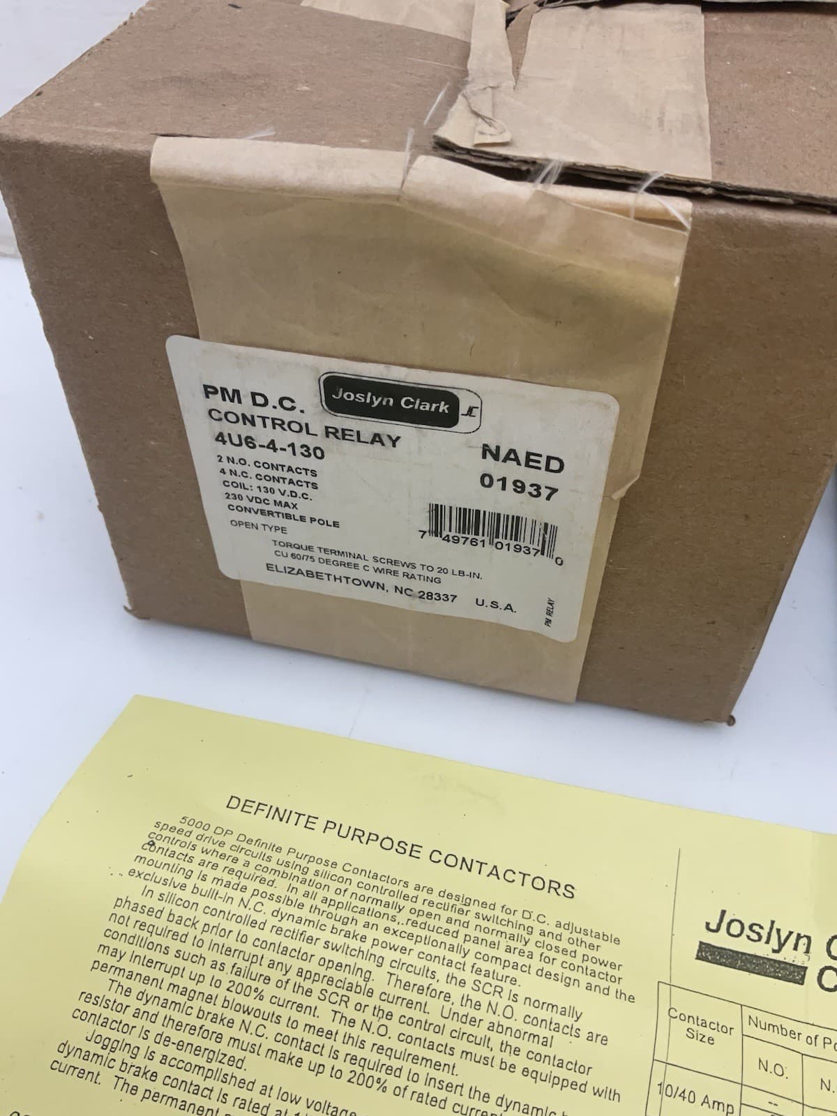 Joslyn Clark PM D.C. Control Relay 4U6-4-130 Open Type 230 VDC Coil NIB 2