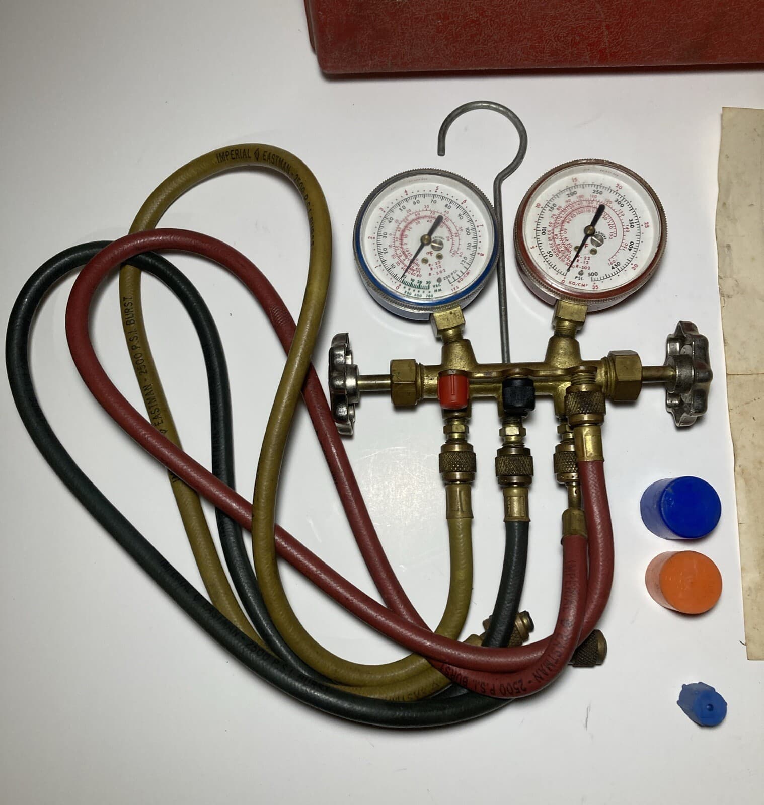 Unwield Refrigeration Manifold Gauges With Hoses  2 Valve Brass Set 2