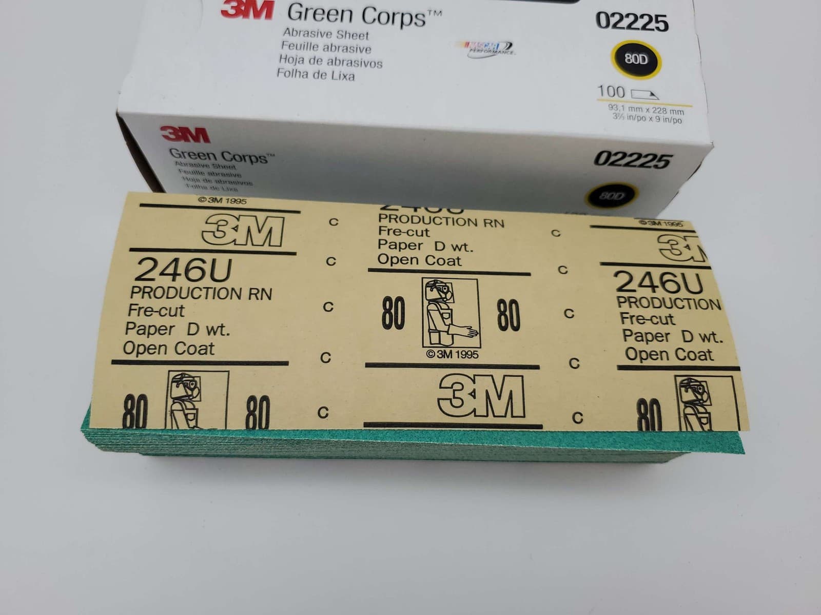 3M Green Corps Production Resin Sanding Sheets 02225 80 Grade 3-2/3" x 9" PK 100 3