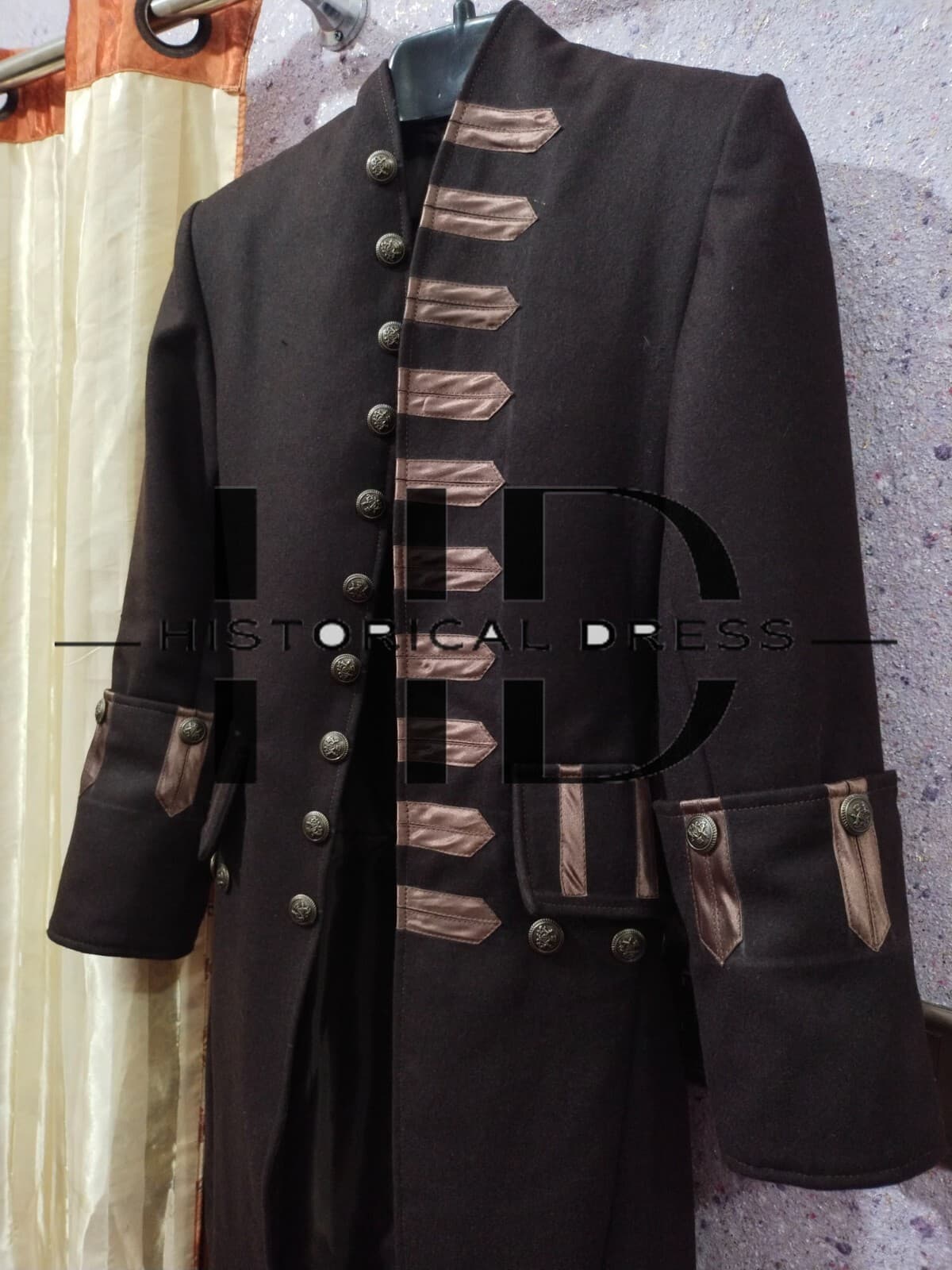 New 18th Century Men's Victorian Colonial Brown Wool Frock Coat Fast Shipping 3