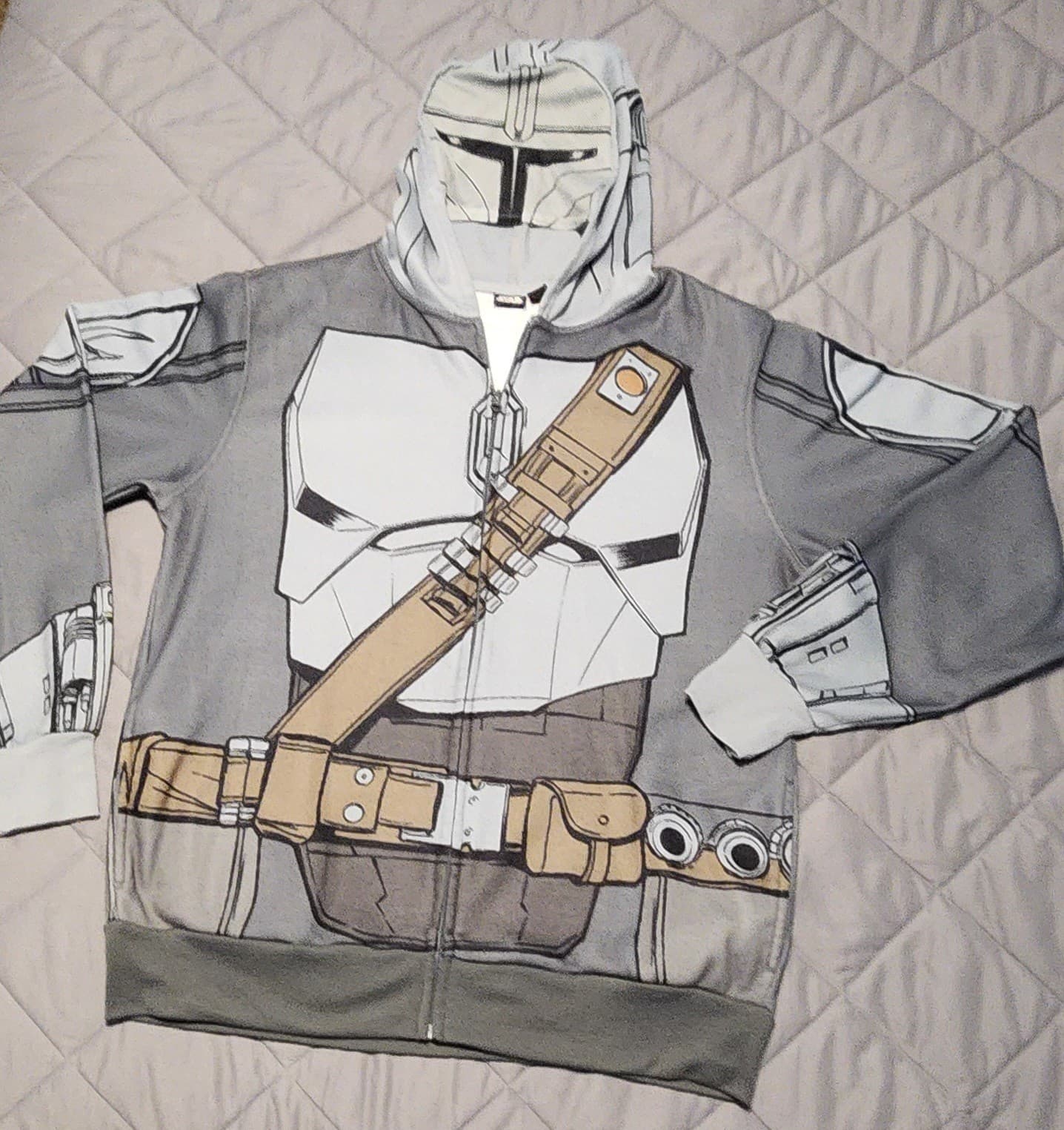 STAR WARS Mandalorian Mens Hoodie Sweatshirt Hood Mask Full Zip Up Jacket Size L 3