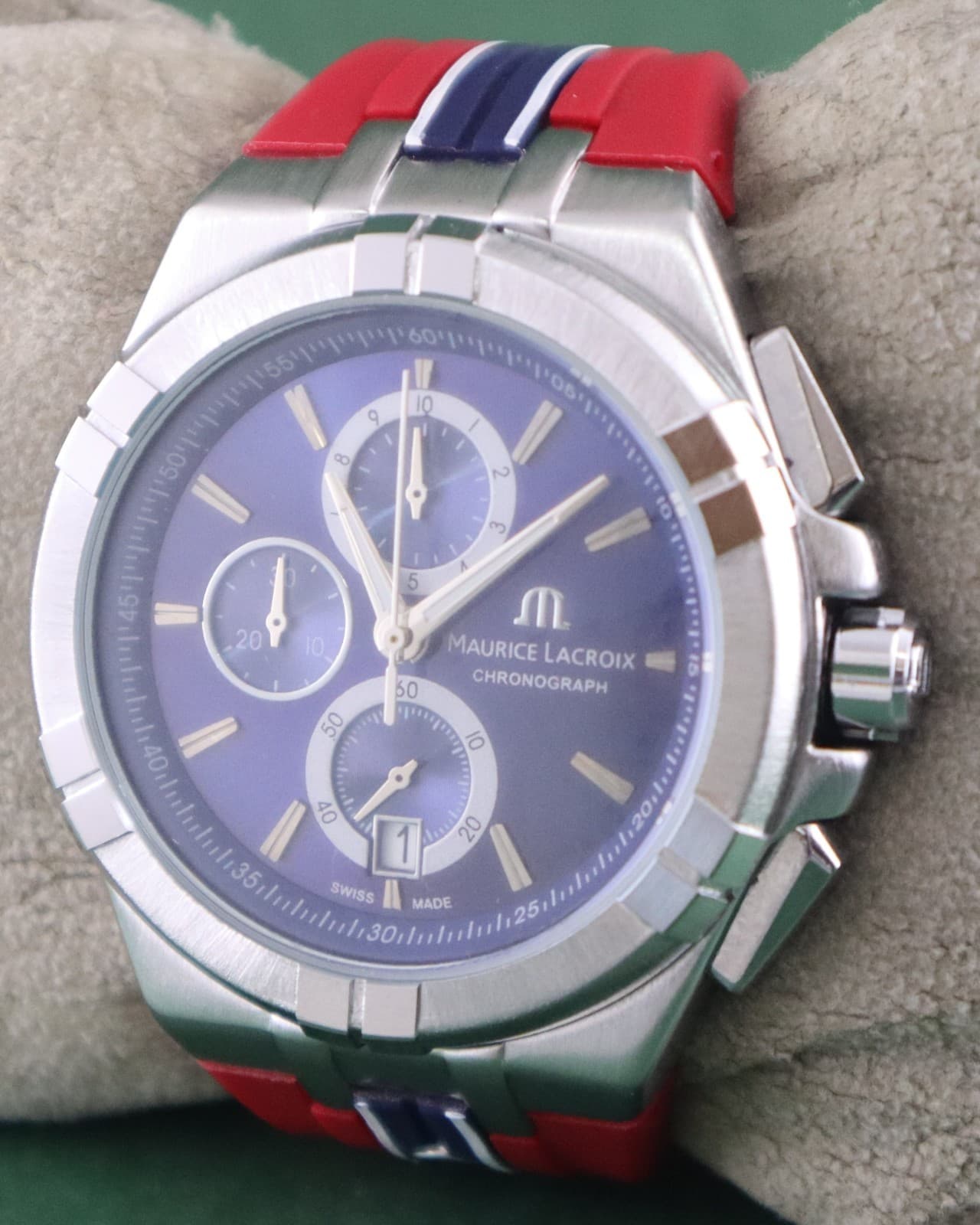 Luxury Maurice Lacroix Men Chronograph Blue Dial Date Wristwatch "Stay Punctual" 3