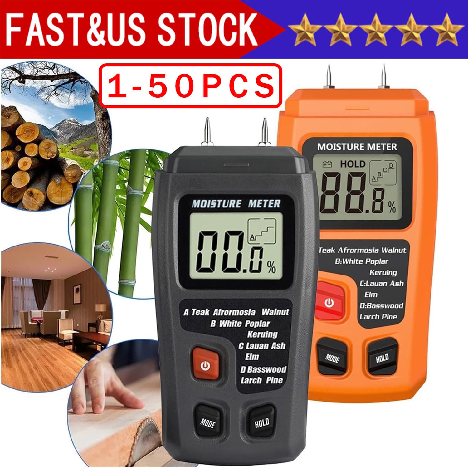 Digital LCD Wood Moisture Meter Detector Tester Wood Firewood Paper Cardboard