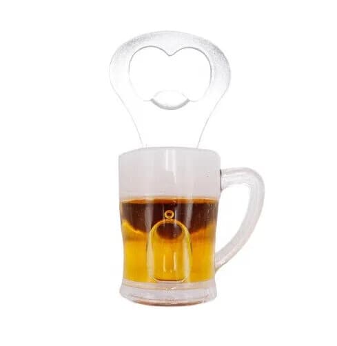 Foamy Beer Mug Bottle Opener Hand Held Liquid Filled Fridge Magnet Bar Man Cave