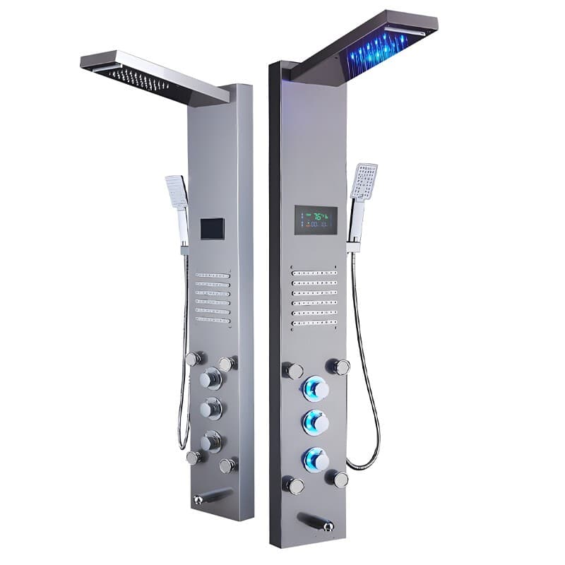 LED Rainfall 5in1 Shower Panel System W/Massage Jets&Hand Spray Stainless Steel 5