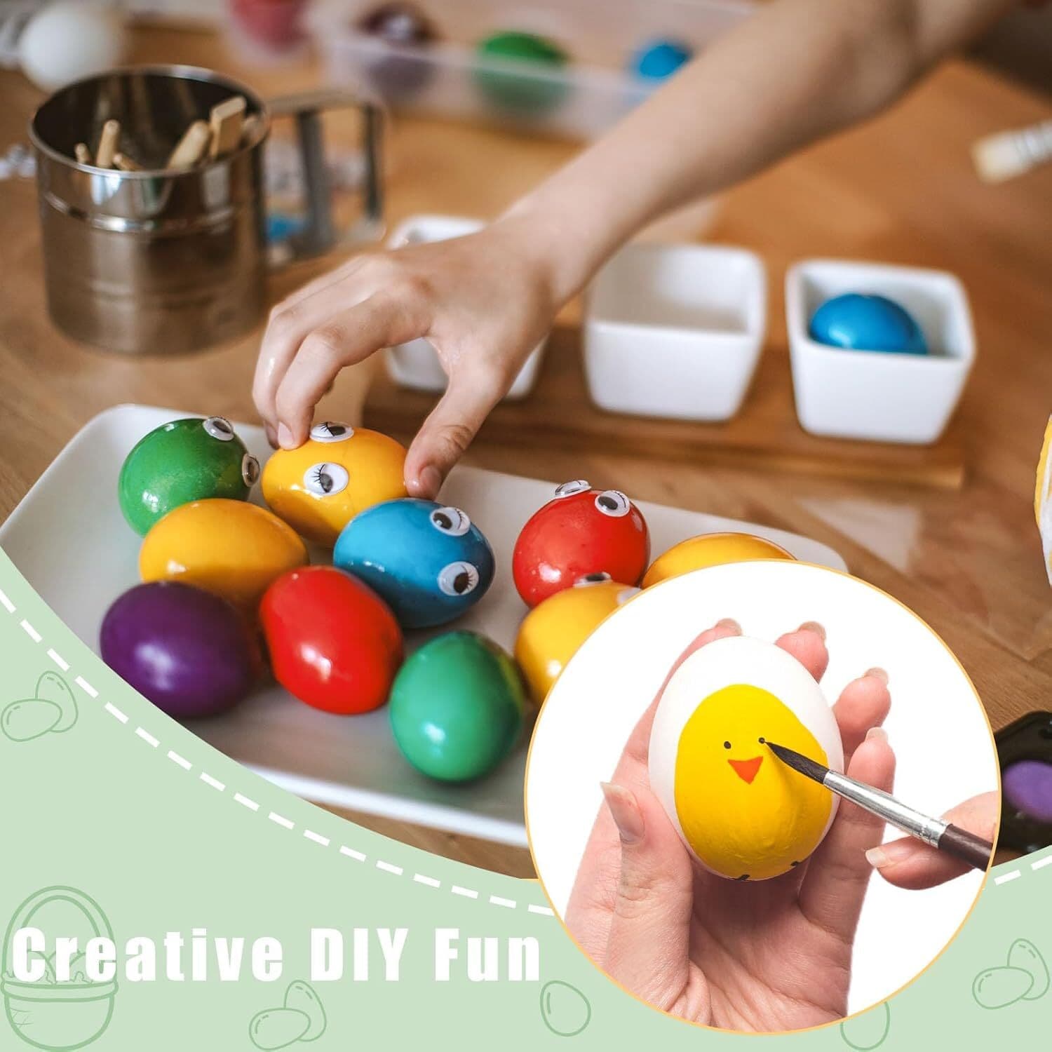 7 Pcs Wooden Fake Eggs, 3 Colors Wood Eggs for Crafts Fake Chicken Eggs Nesting 4