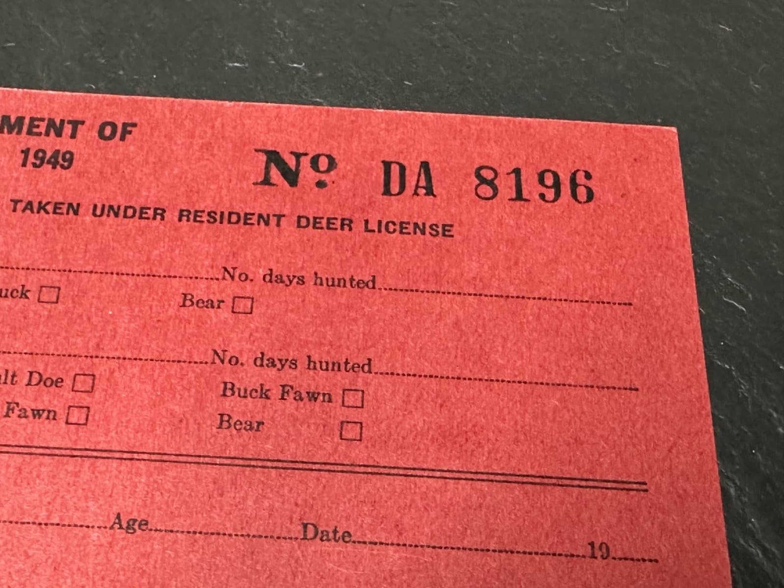 1949 MICHIGAN DEPARTMENT OF CONSERVATION DEER & BEAR TAKEN FORM FP369 4