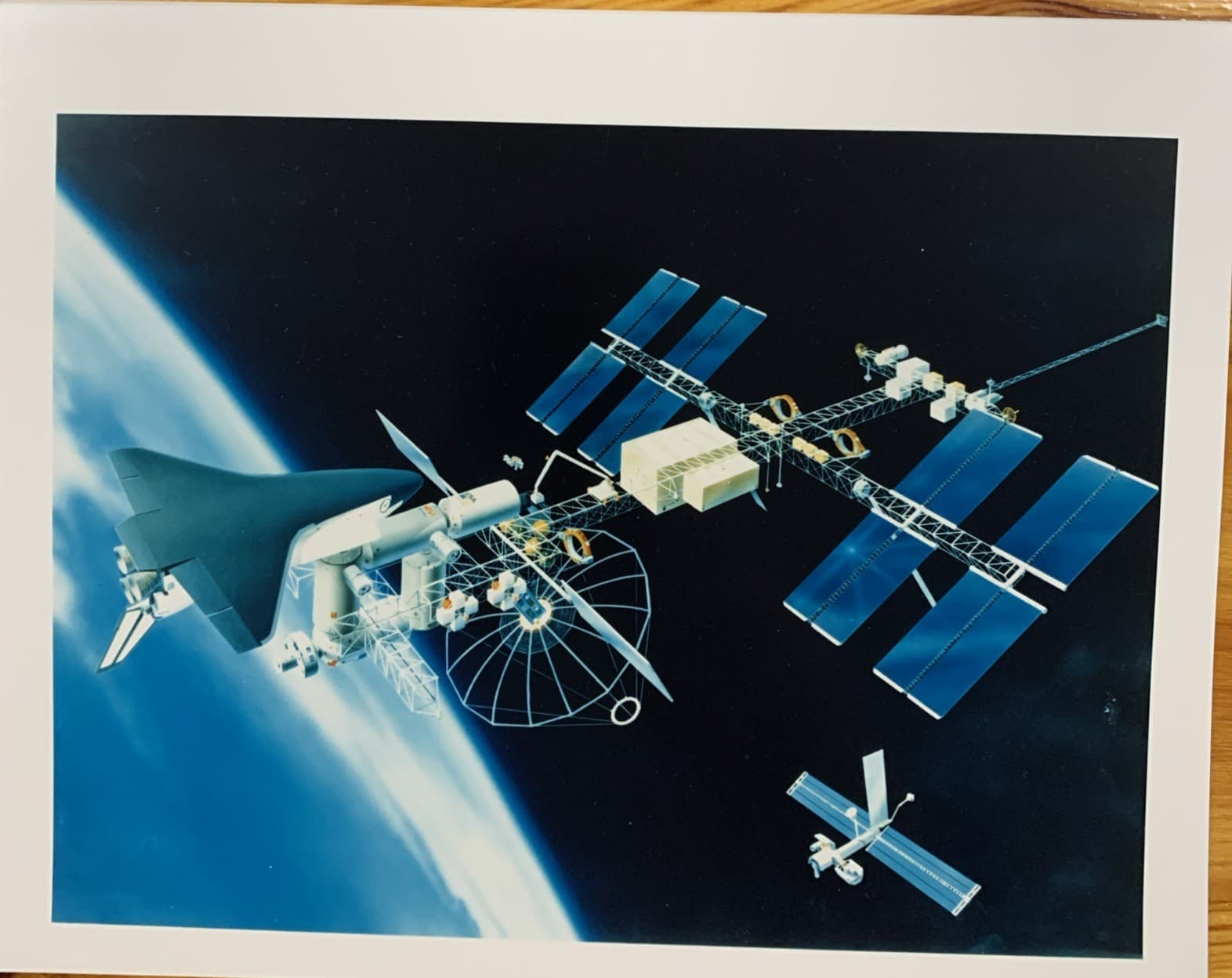 Vintage Illust. of NASA Space Orbiter Docked To Space Station NASA Spinoff 1985 2