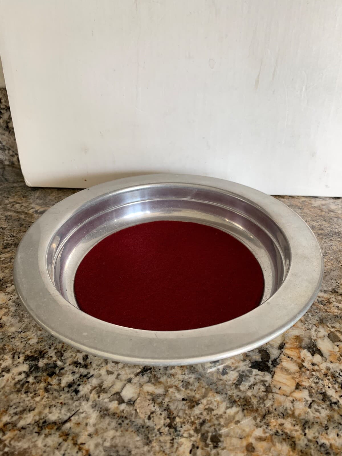 VTG Church Collection Plate Silver Metal & Red Felt Donation Offering Bowl 10 in 6
