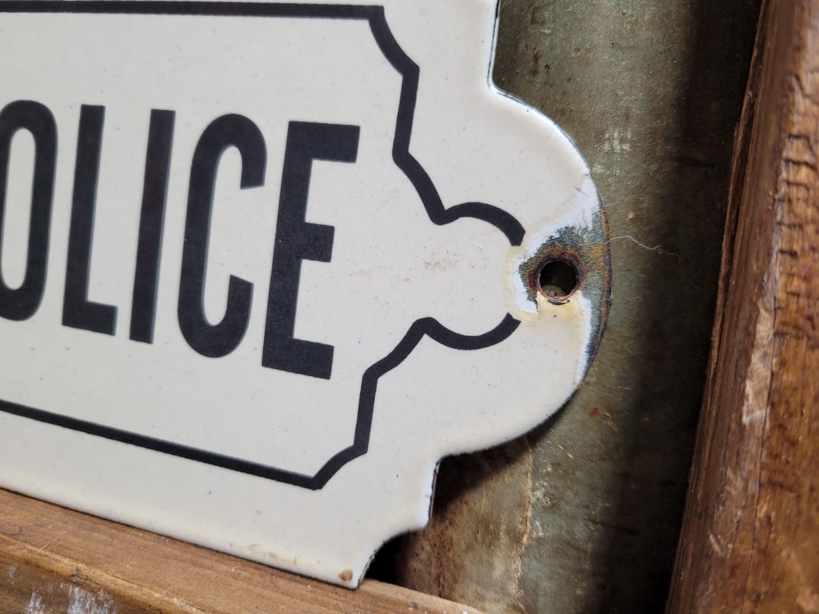 VINTAGE BOSTON POLICE PORCELAIN SIGN OLD LAW ENFORCEMENT BARRACKS STATION 14" 4