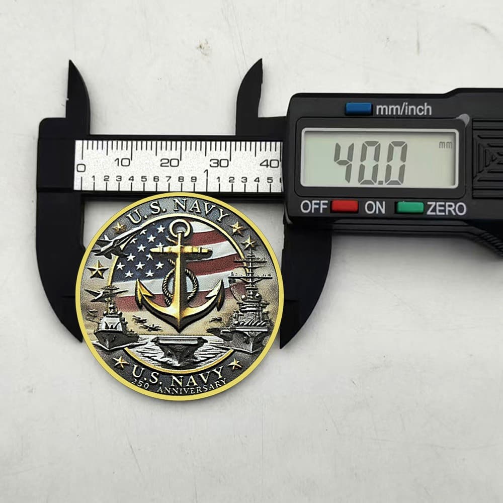 U.S. Navy 250th Anniversary Challenge Coin Anchor Warship Flag Design Medal 4