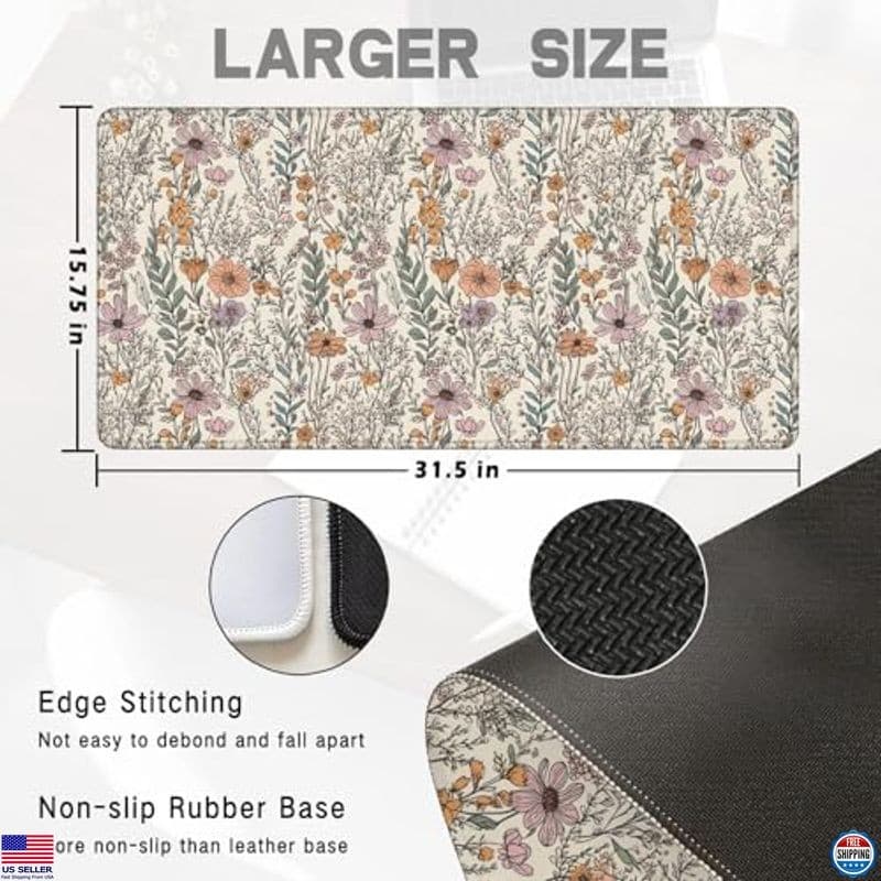 Vintage Rustic Wildflower Extra-Large Mouse Pad - 31.5"x15.7" Floral Desk Mat 2