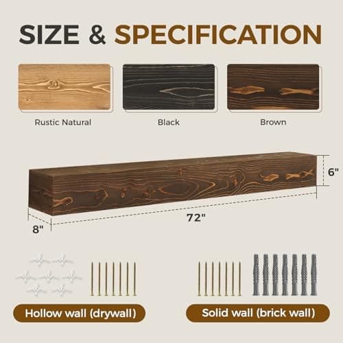 YLYHSST FIREPLACE MANTEL HANDMADE 6'' THICK WALL, 72" RUSTIC - Scratch & Dent 5