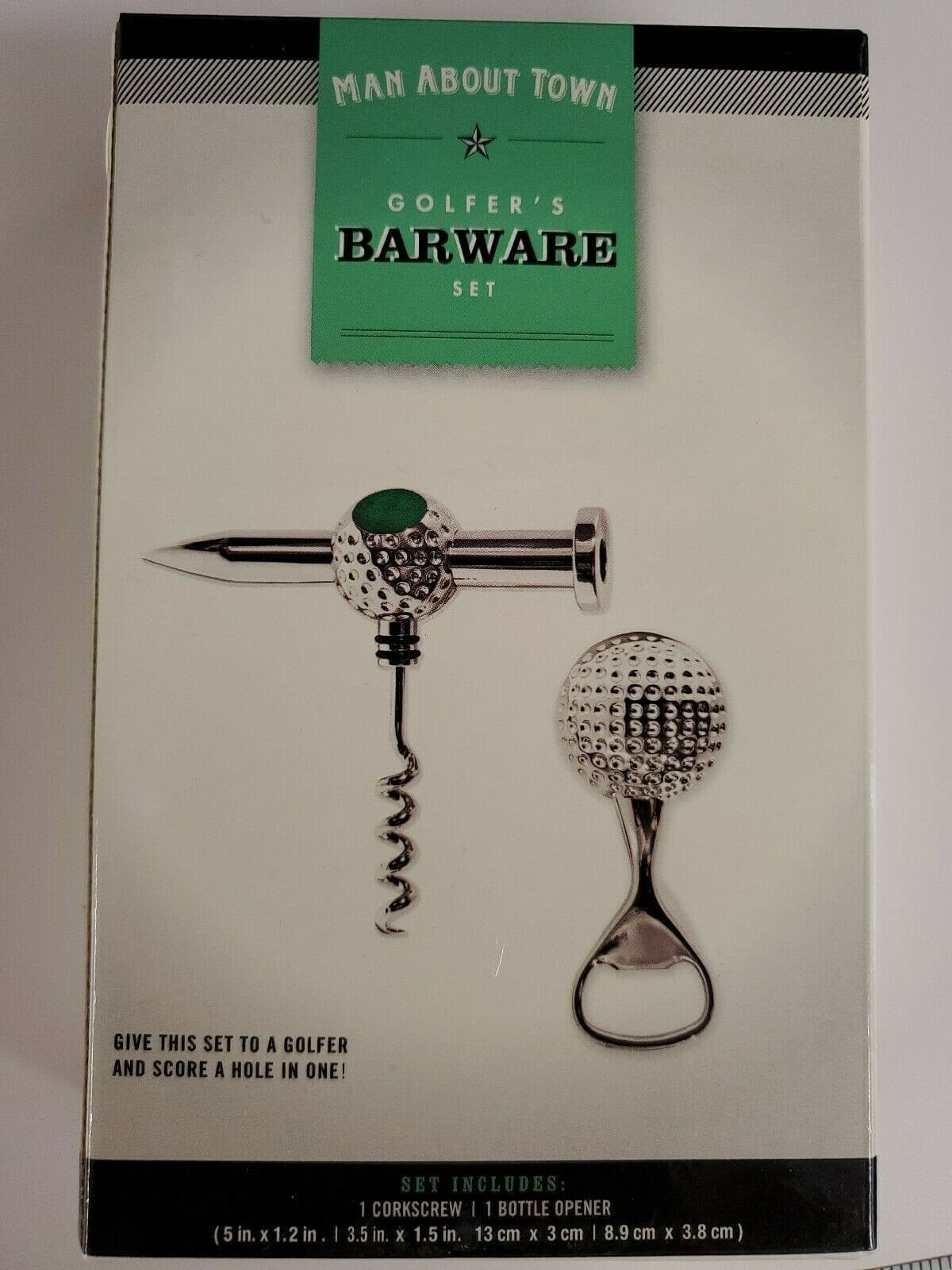Man About Town Designer Golf 2 Pc Barware Set Wine Corkscrew  Beer Opener 2