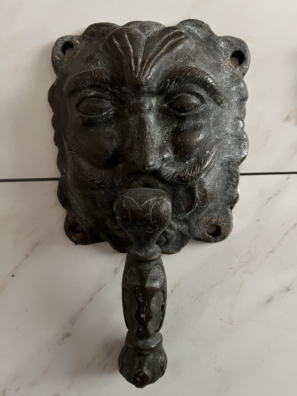 11" ANTIQUE c.1886 VICTORIAN GREEN MAN NORTH WIND FACE DOORKNOCKER 5