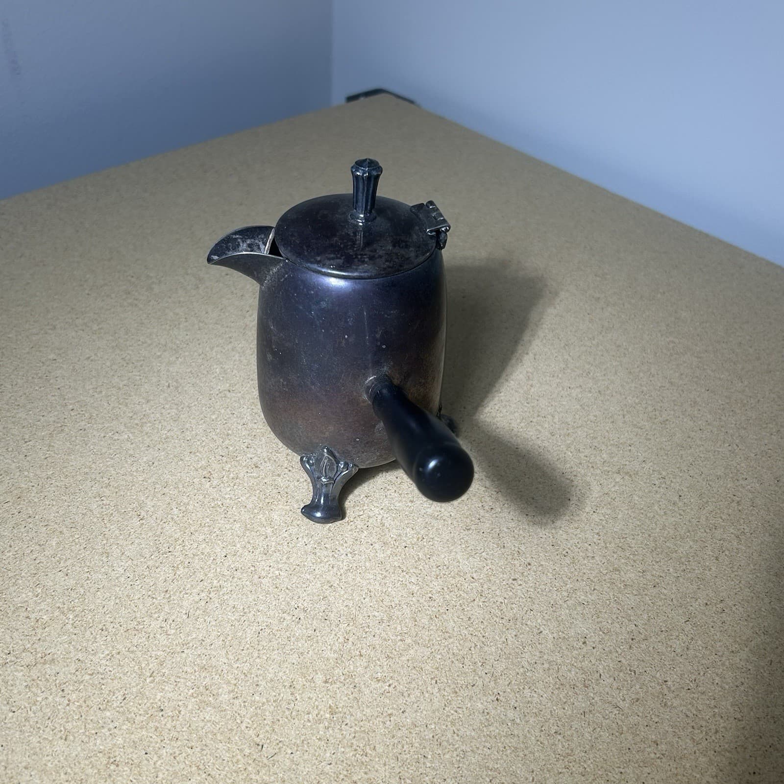 Vintage Silver Plated Floral Footed Creamer w/ Handle & Lid 2