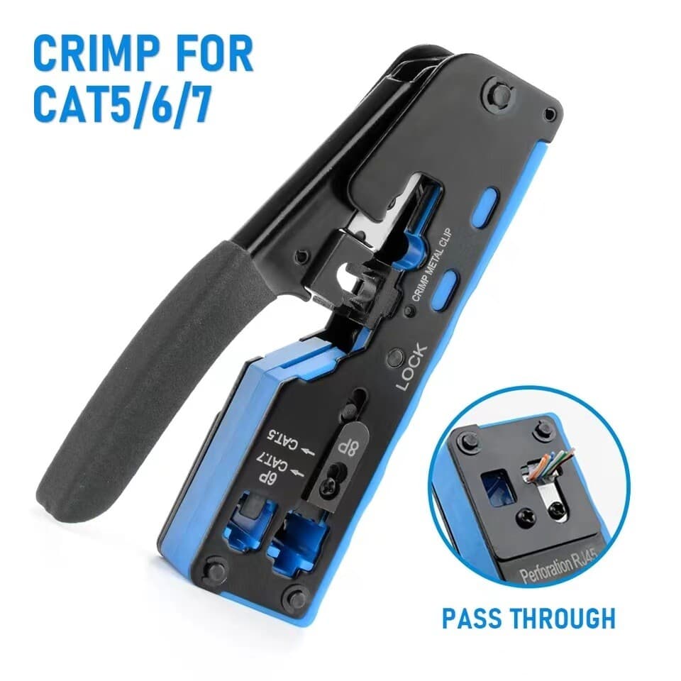 RJ45 Crimp Tool for End Pass Through Cutter Cat5e/Cat6/Cat7 8P8C Plugs Connector 4