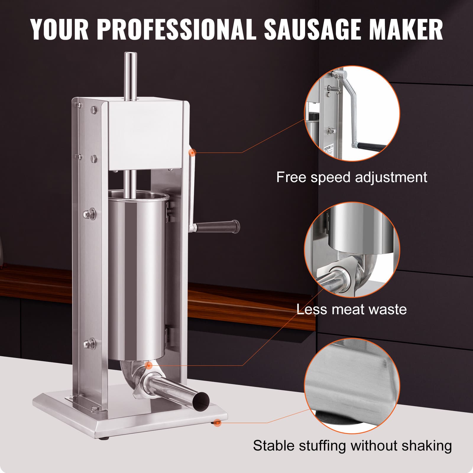 Sausage Stuffer 5L Vertical Sausage Maker Machine Stainless Meat Press 3