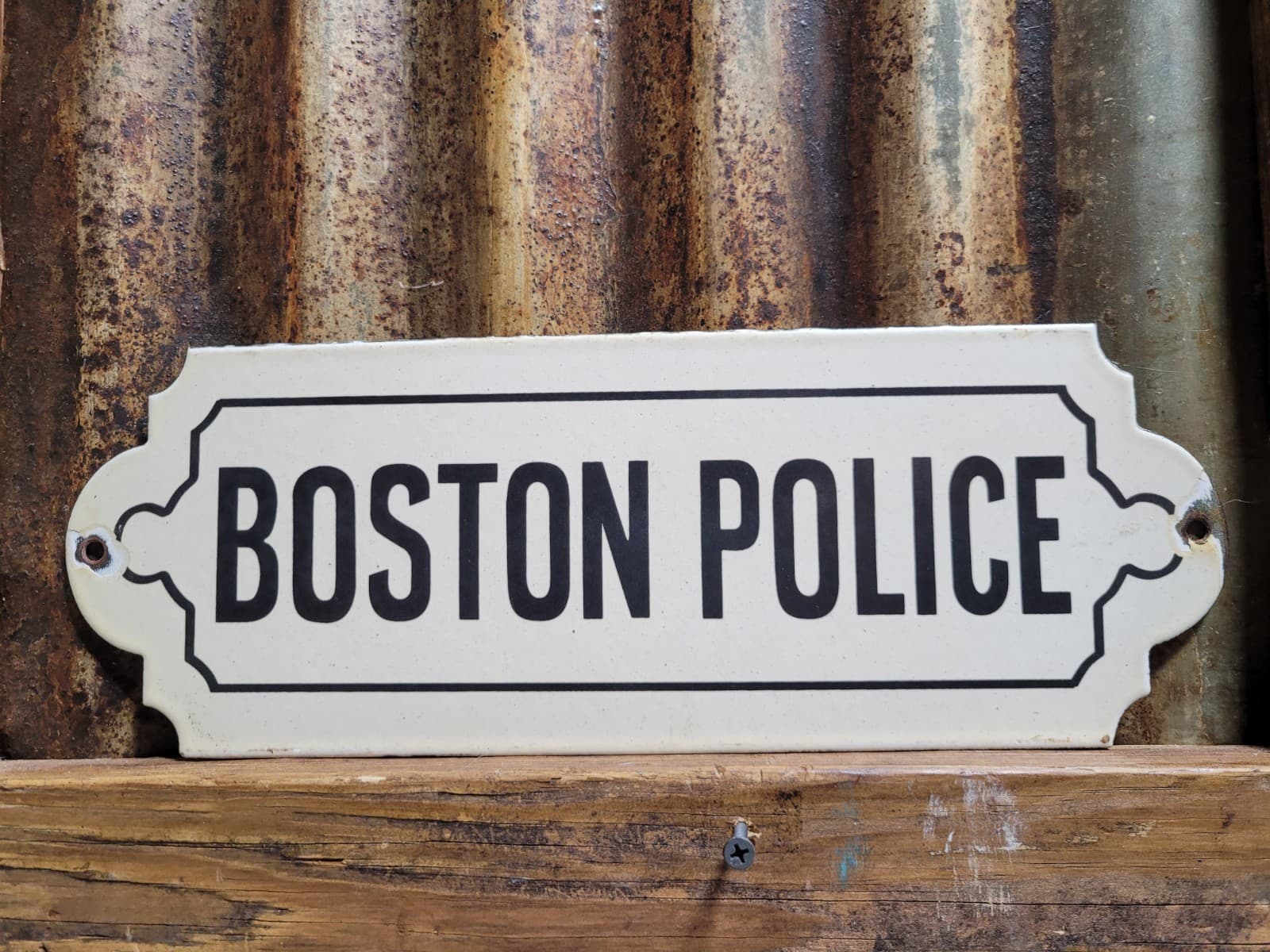 VINTAGE BOSTON POLICE PORCELAIN SIGN OLD LAW ENFORCEMENT BARRACKS STATION 14" 2
